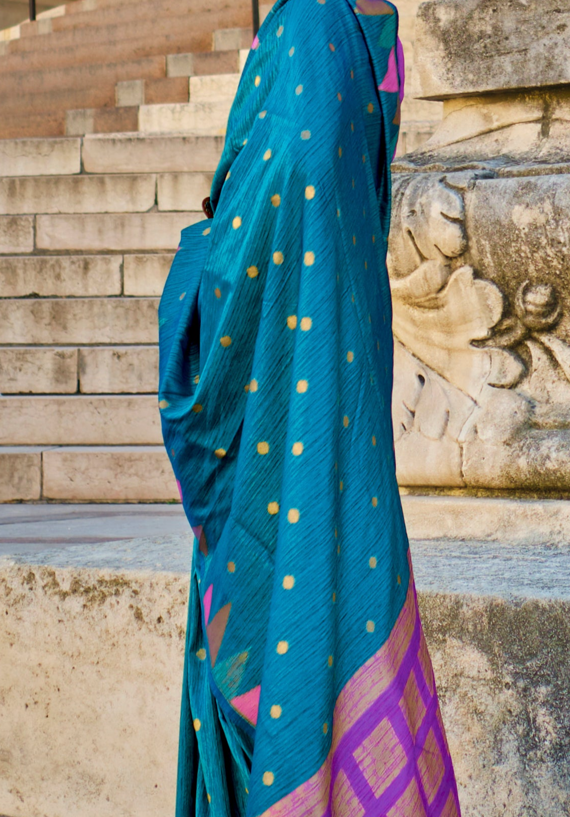 Serene Blue Woven Khadi Temple Border Saree