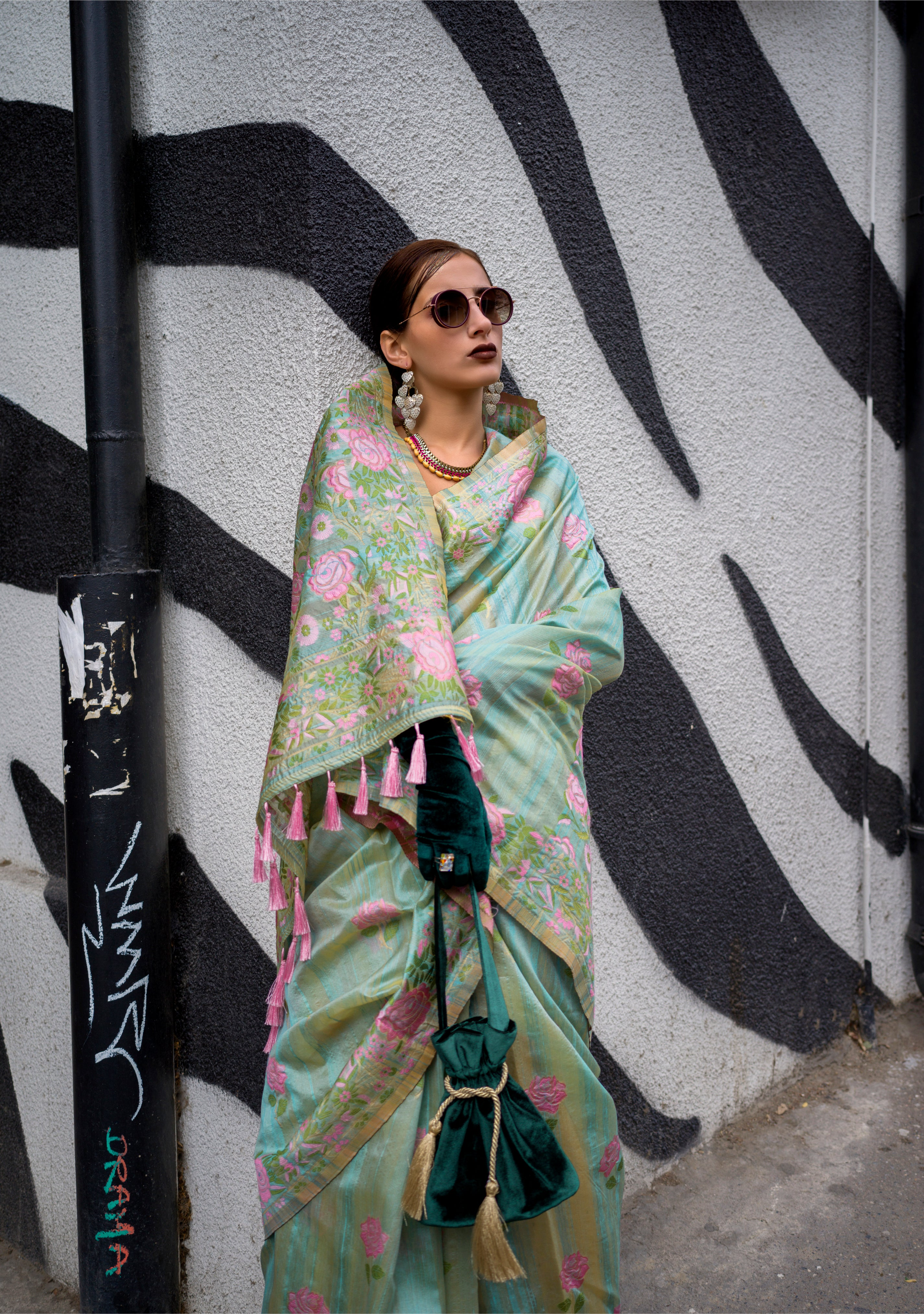 Mint Green Handloom Parsi Silk Saree