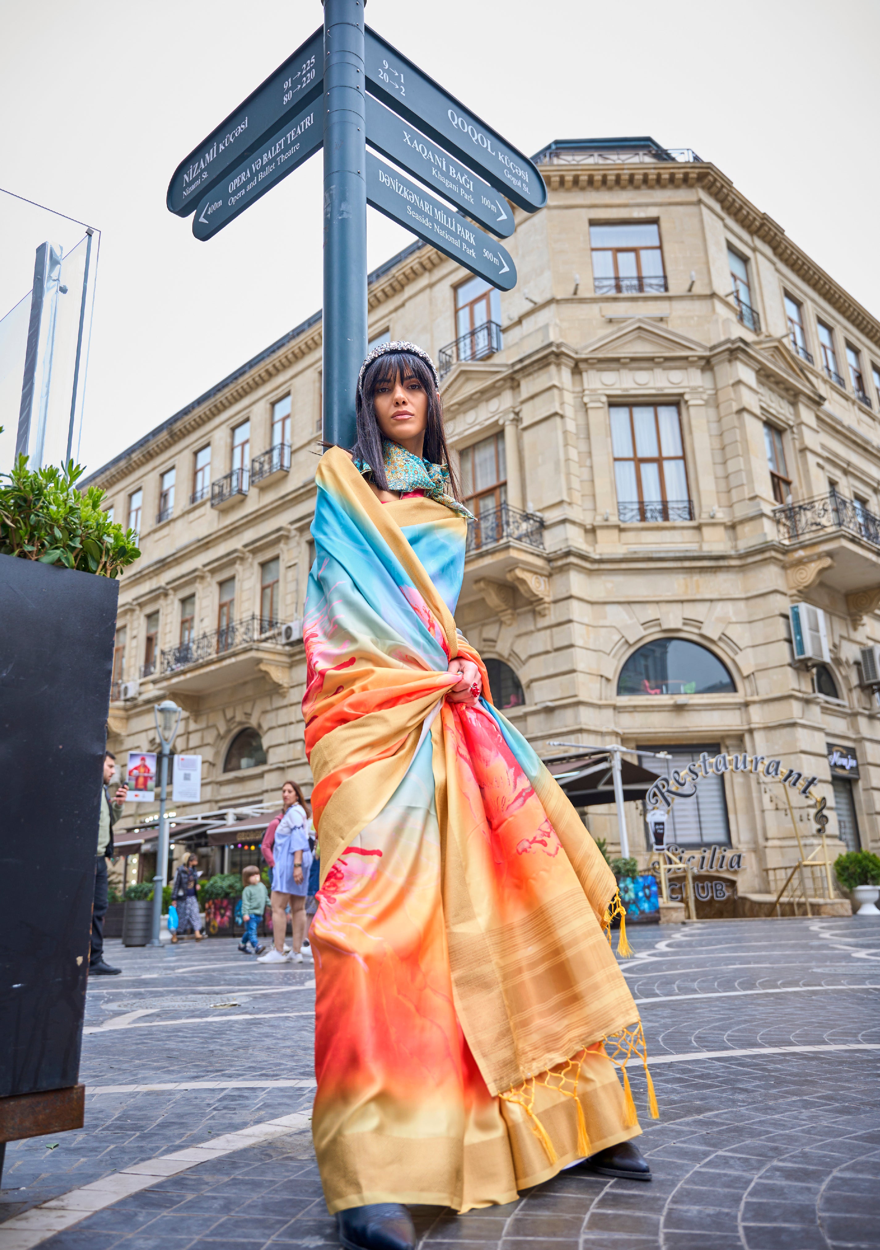 Radiant Rainbow Multi-colored Handloom Gaji Silk Saree