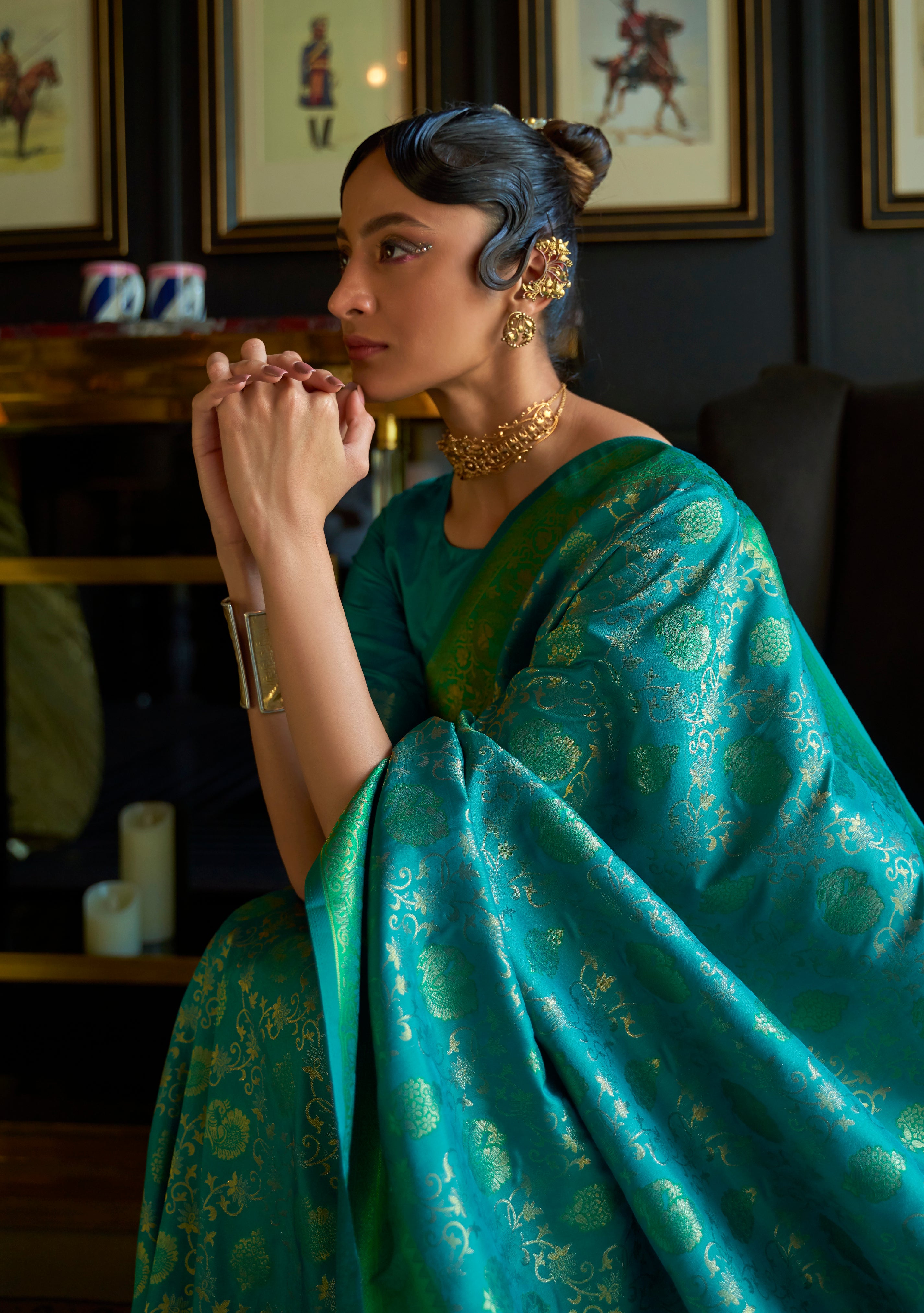 Regal Dark Green Woven Banarasi Soft Silk Saree