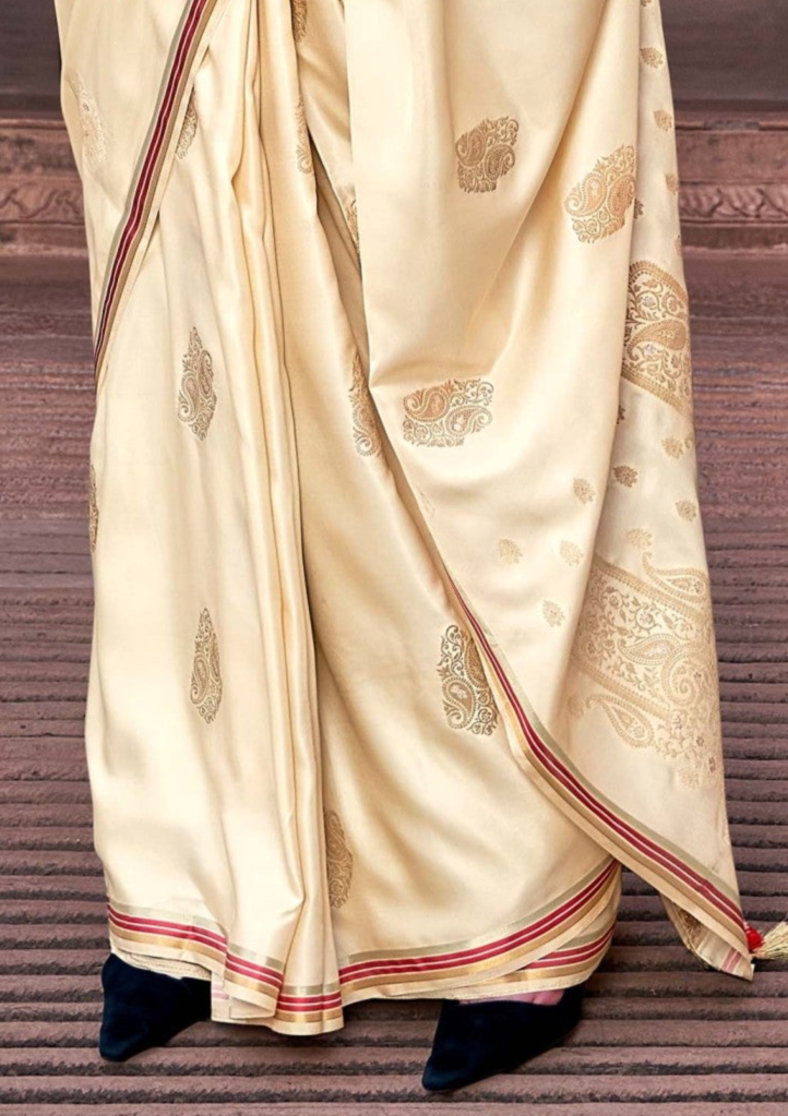 Wheat Yellow Satin Silk Saree