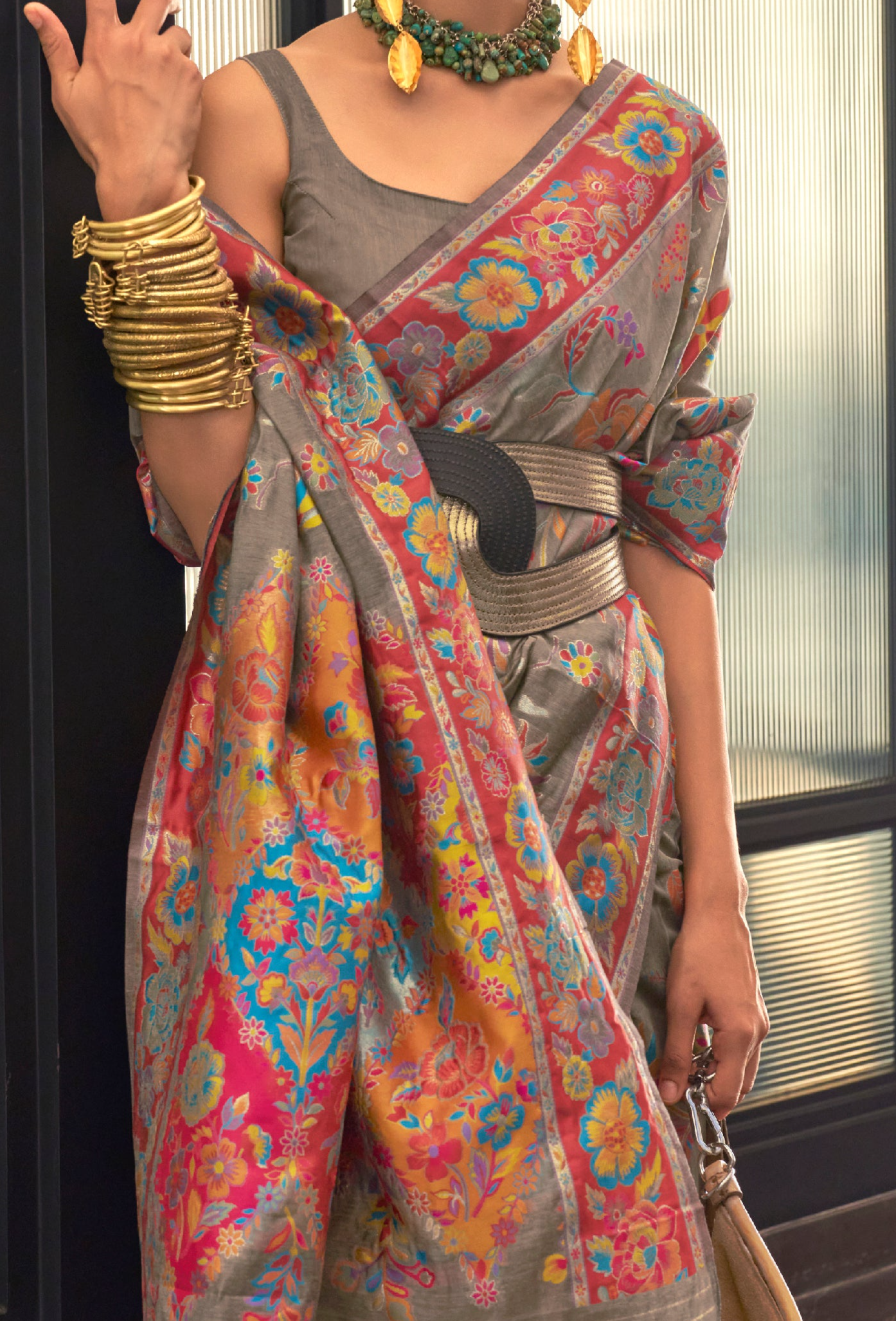 Vibrant Multi-colored Jamewar Kashmiri Cotton Silk Saree