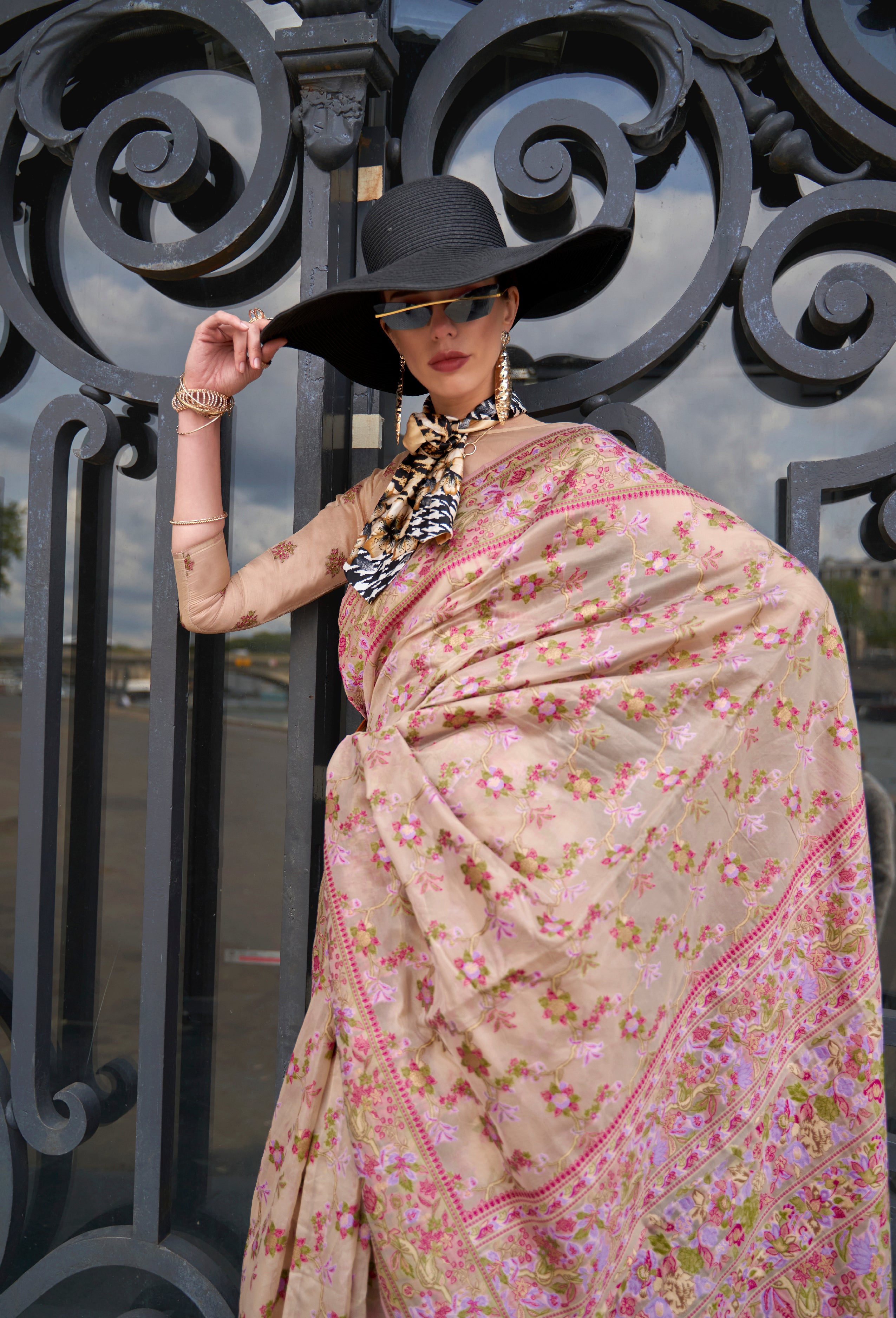 Delicate Light Pink Organza Handloom Parsi Saree