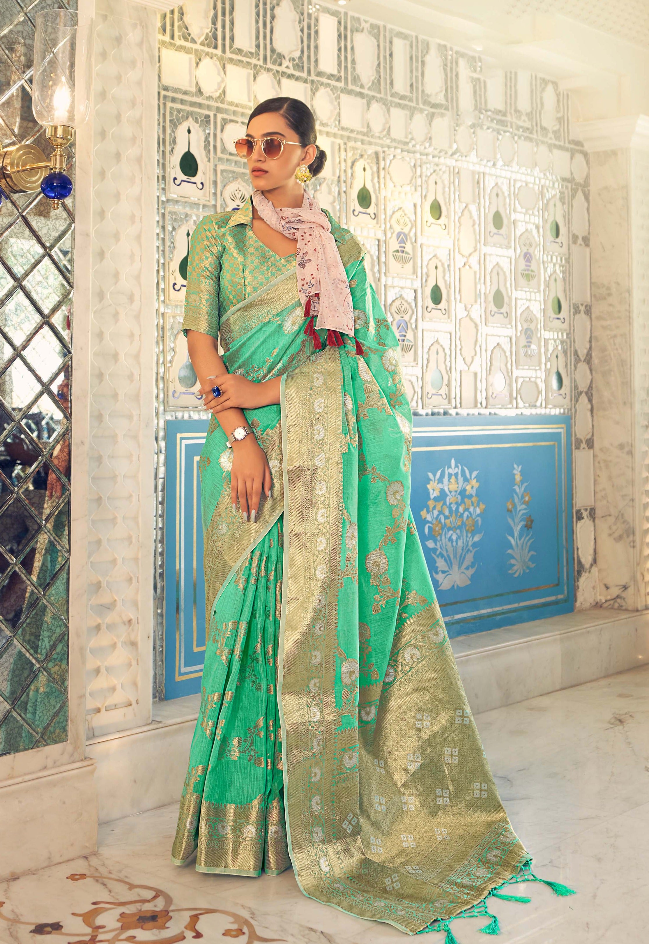 Pistachio Green Bliss Linen Silk Saree