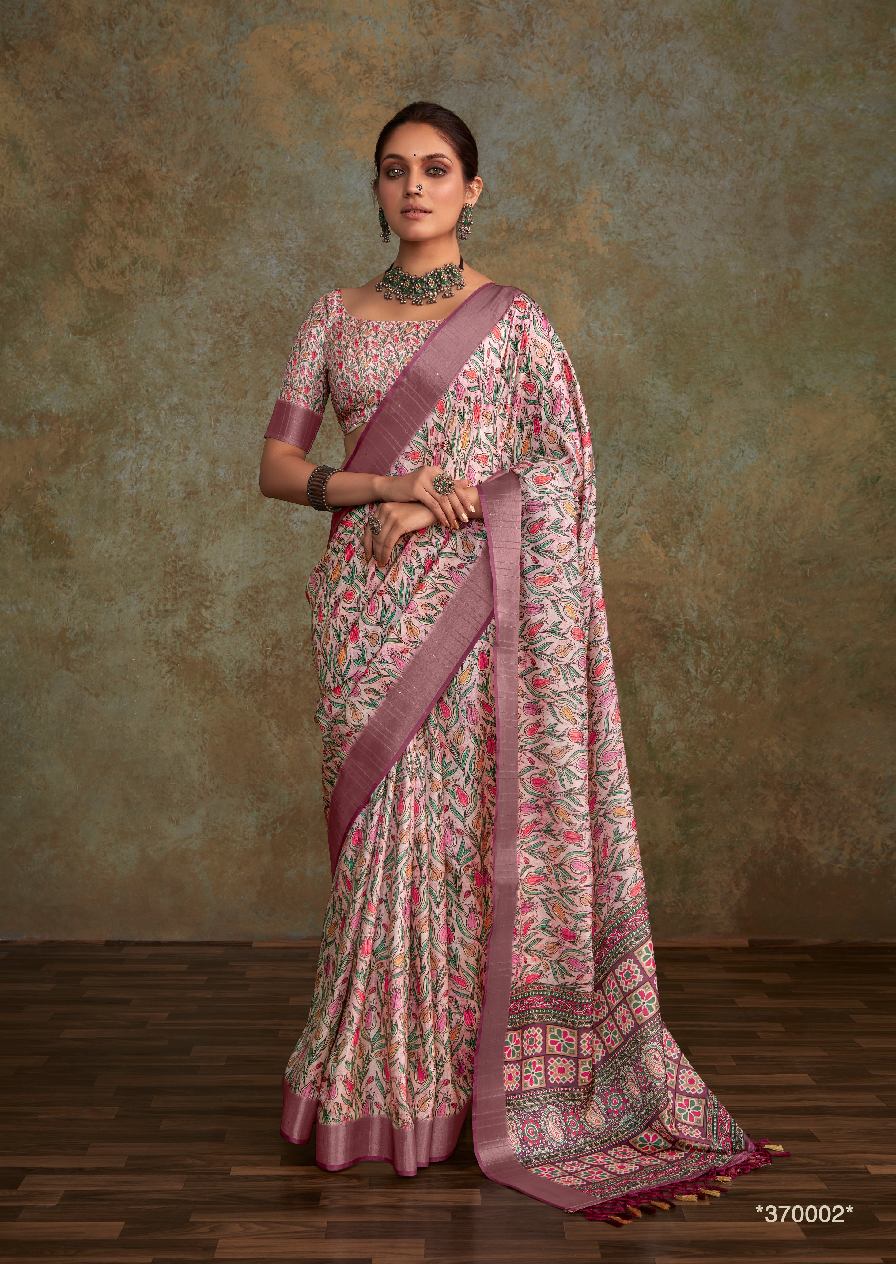 Elegant Pink Banarasi Digital Printed Saree