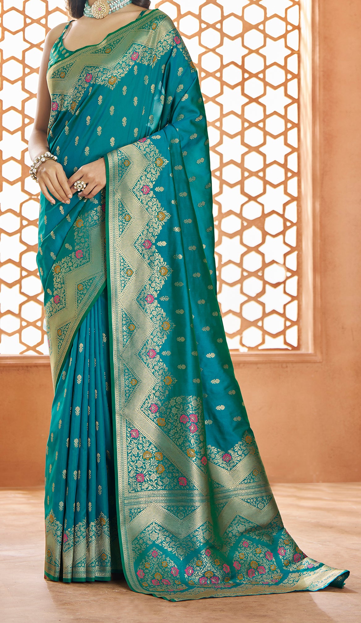 Elegant Blue coloured 100% Pure Soft Banarasi Silk