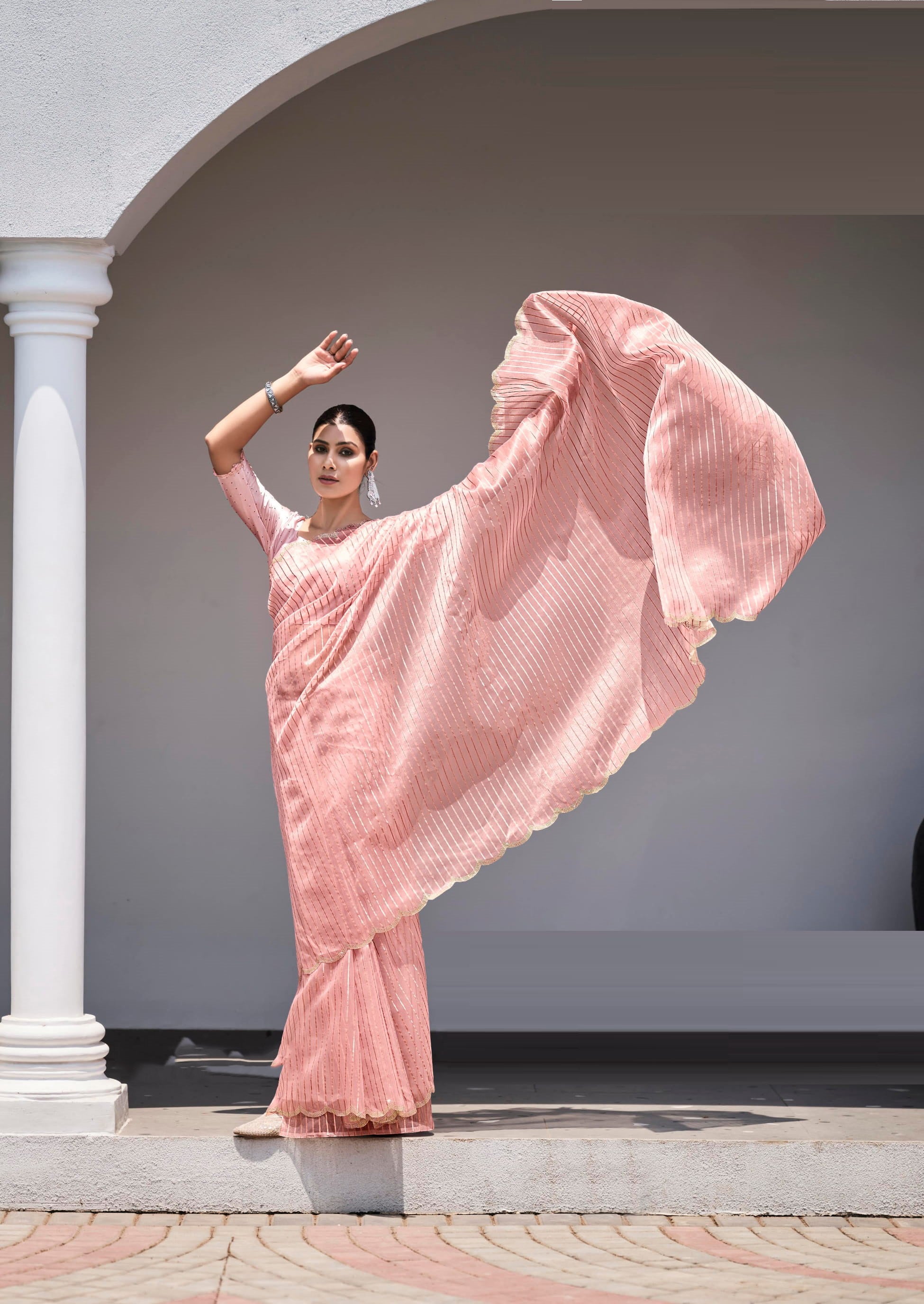 Flamingo Pink Organza Silk Saree