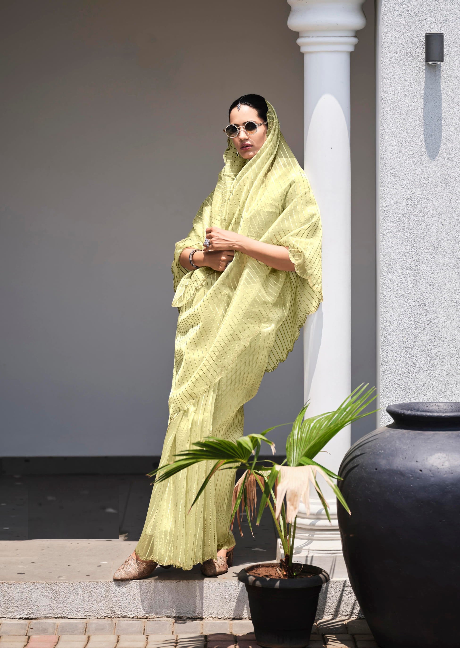 Apple Green Organza Silk Saree