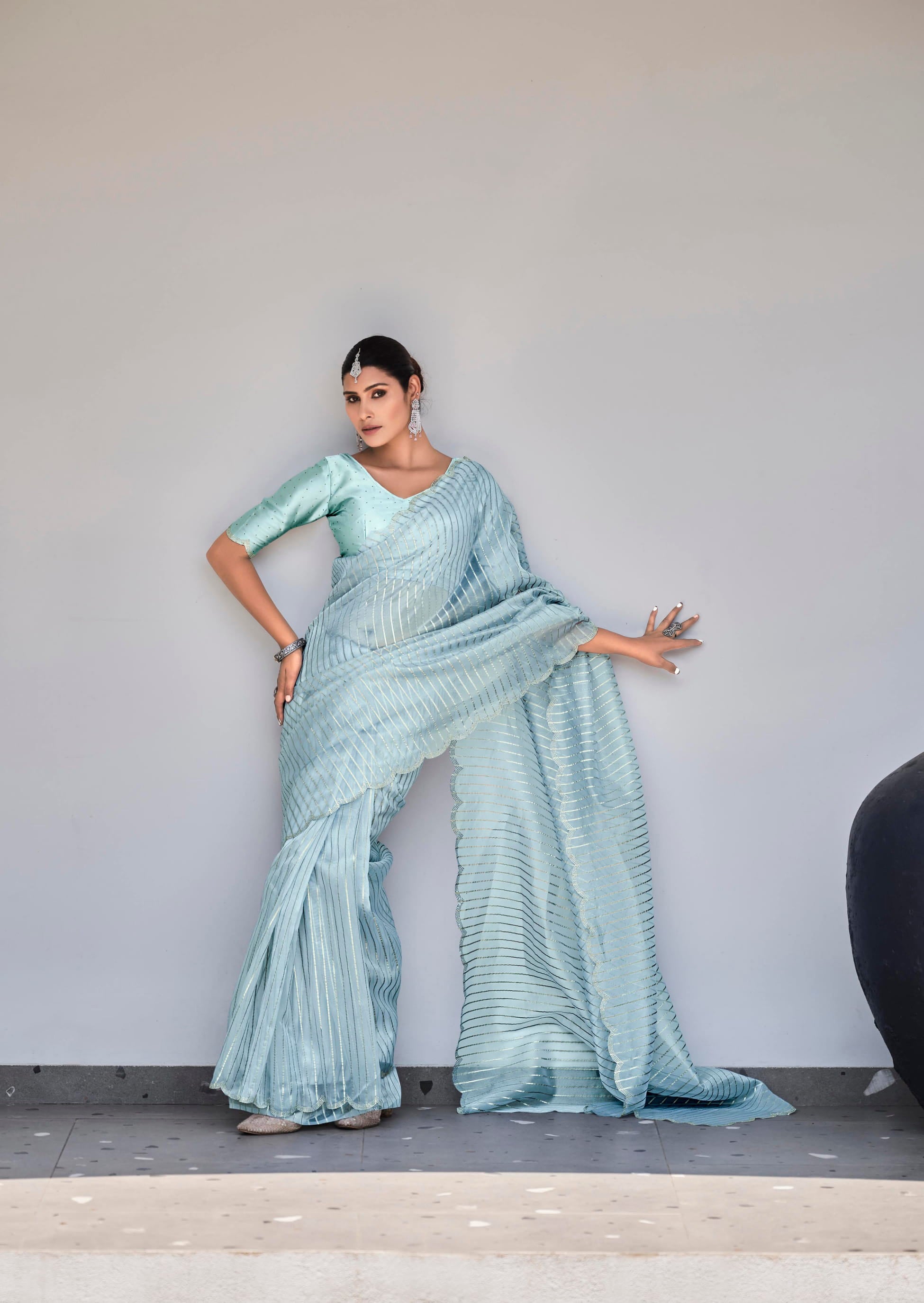 Enchanting Blue Organza Silk Saree