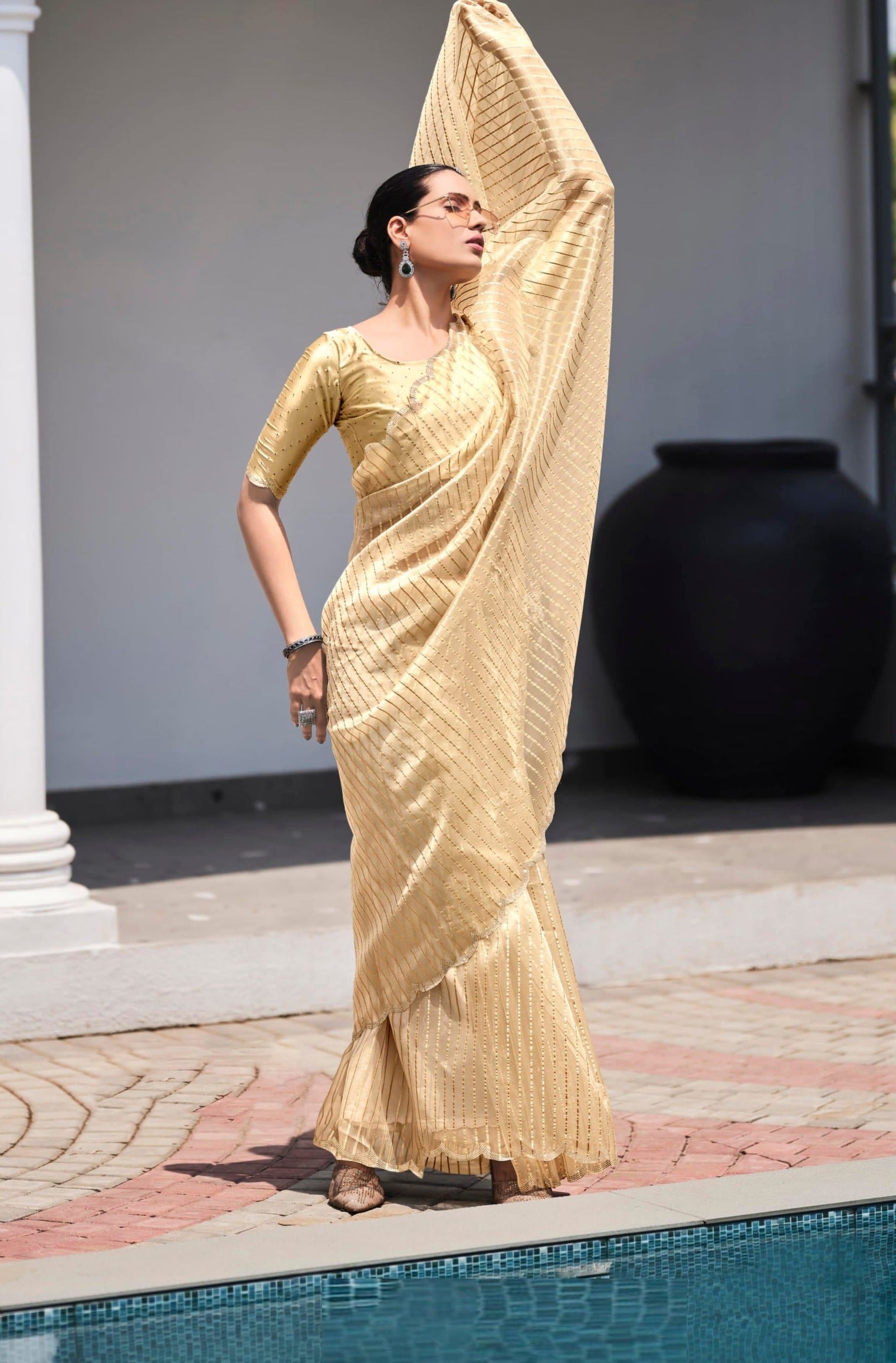 Golden Radiance Organza Silk Saree