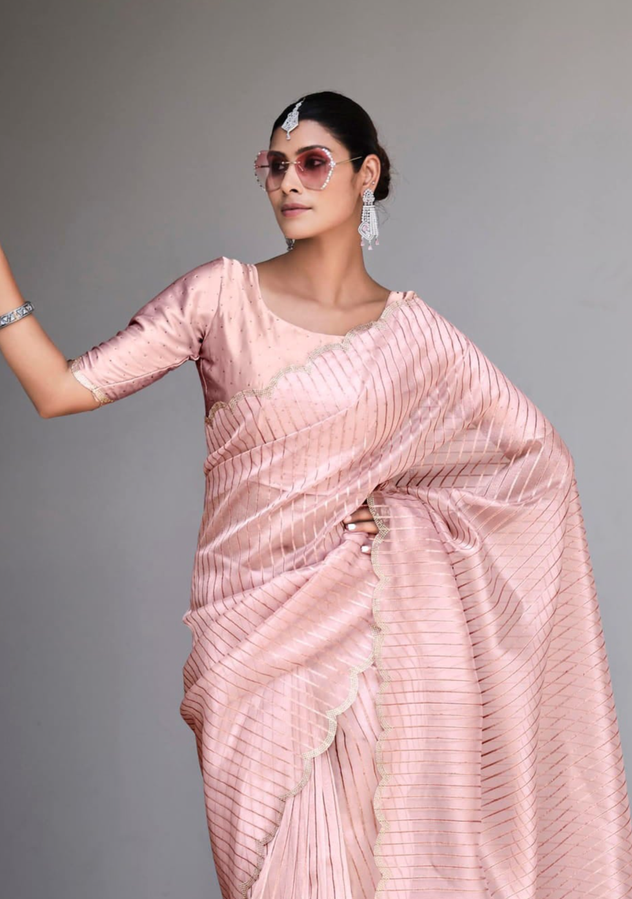 Ethereal Blush Pink Organza Silk Saree