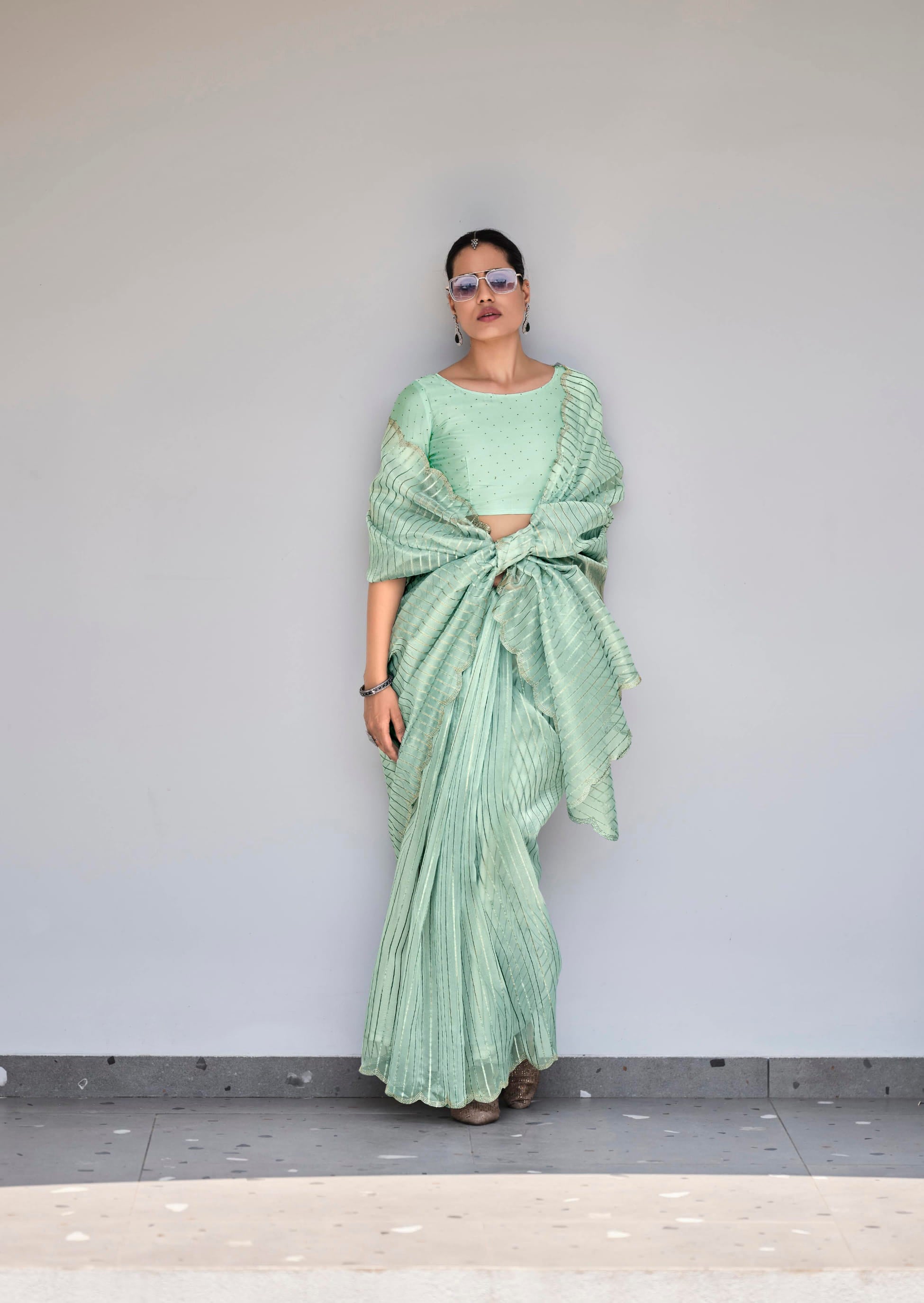 Enchanting Light Green Organza Silk Saree