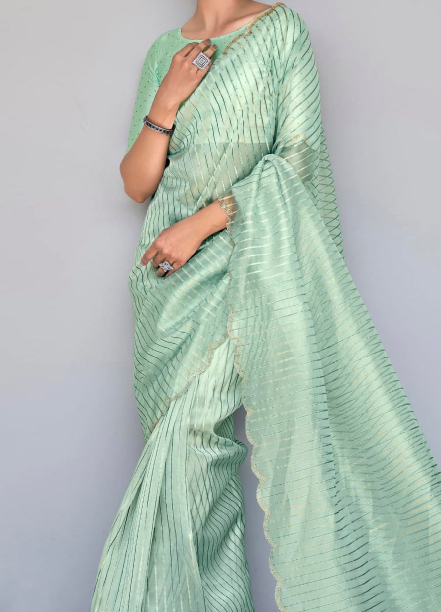 Enchanting Light Green Organza Silk Saree