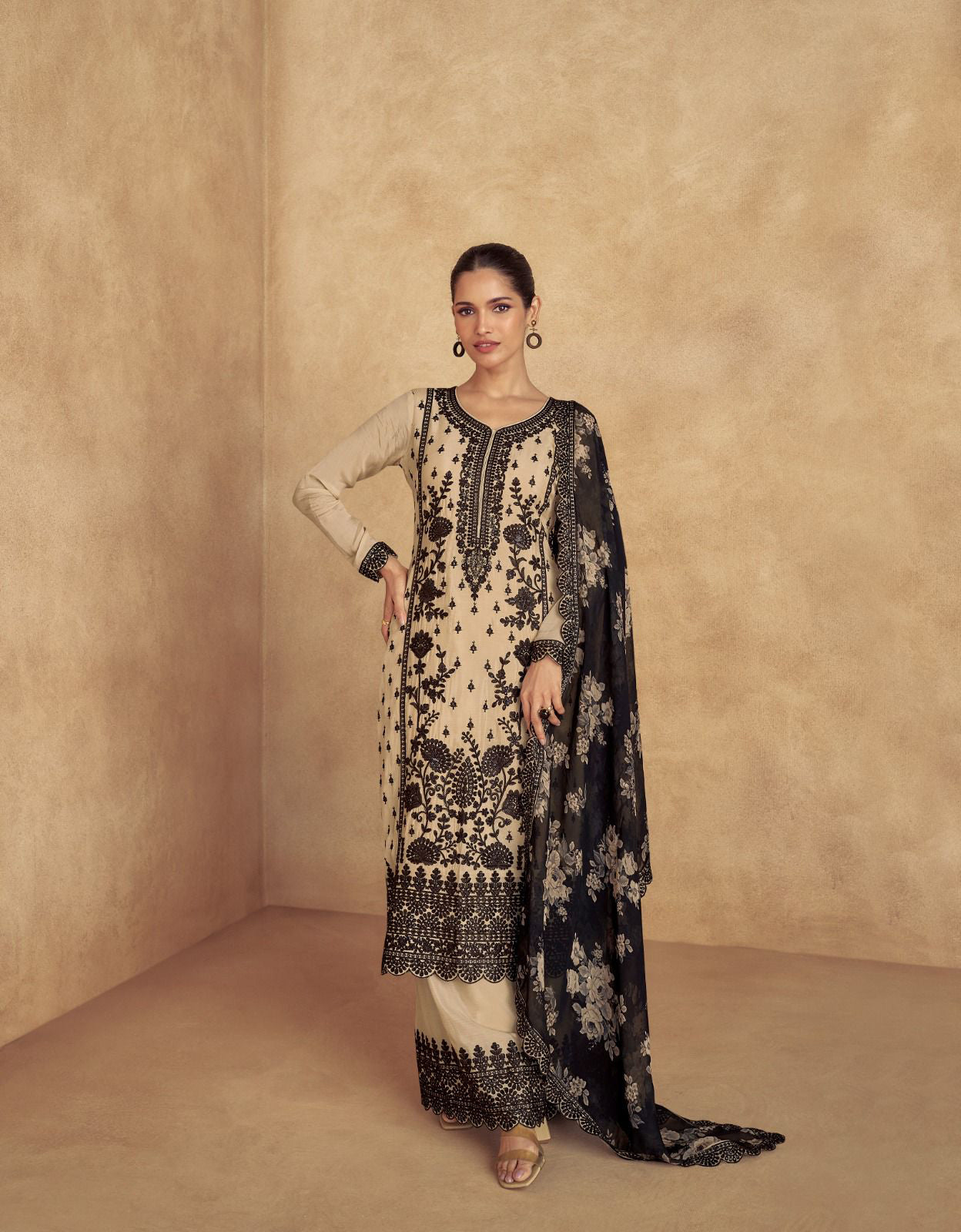 Unveil Grace: Readymade Cream Palazzo Suits with a Luxurious Touch