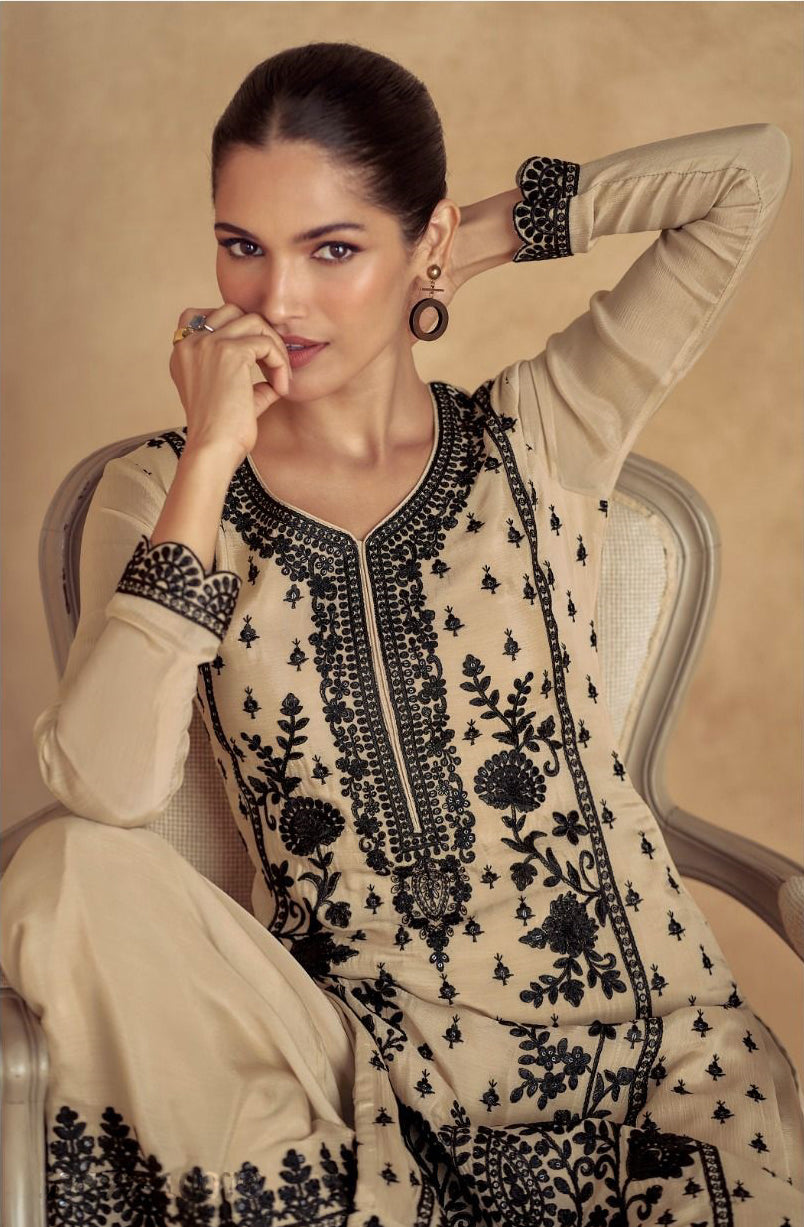 Unveil Grace: Readymade Cream Palazzo Suits with a Luxurious Touch