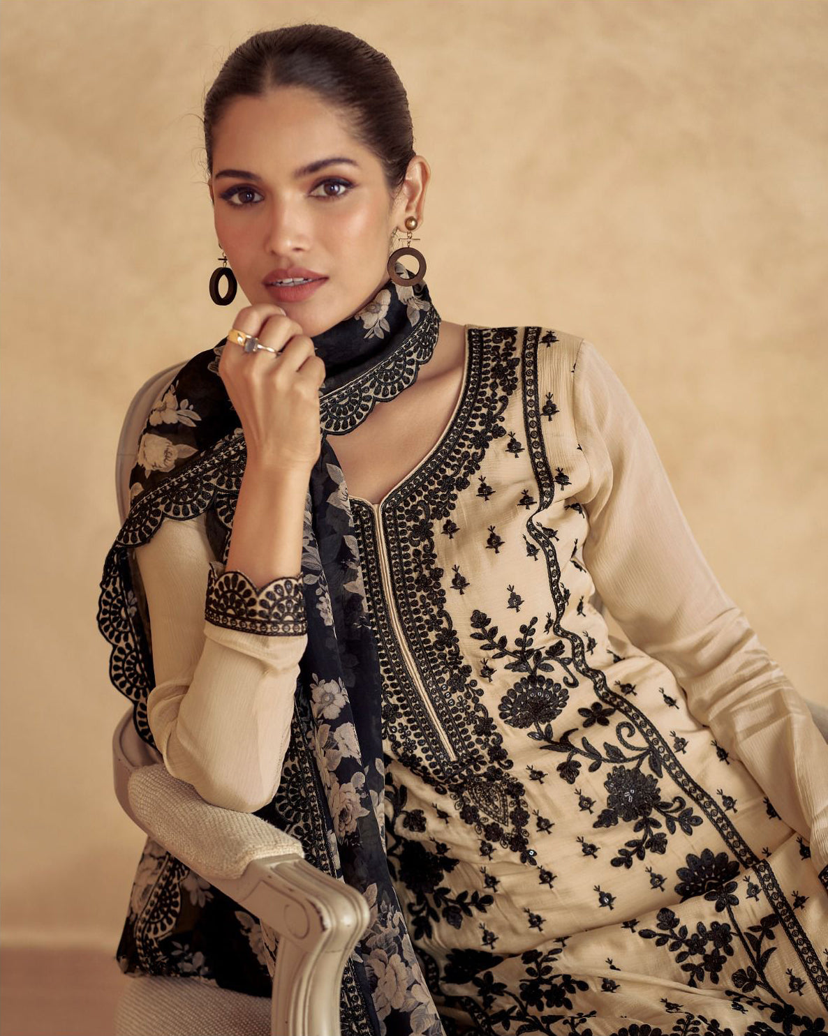 Unveil Grace: Readymade Cream Palazzo Suits with a Luxurious Touch