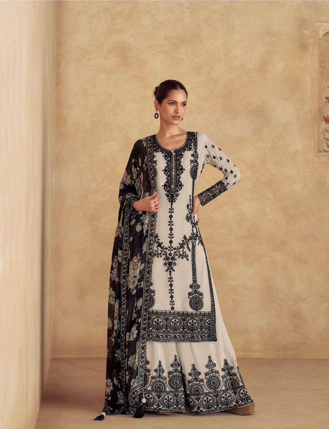 Unveil Grace: Readymade Grey Palazzo Suits with a Luxurious Touch