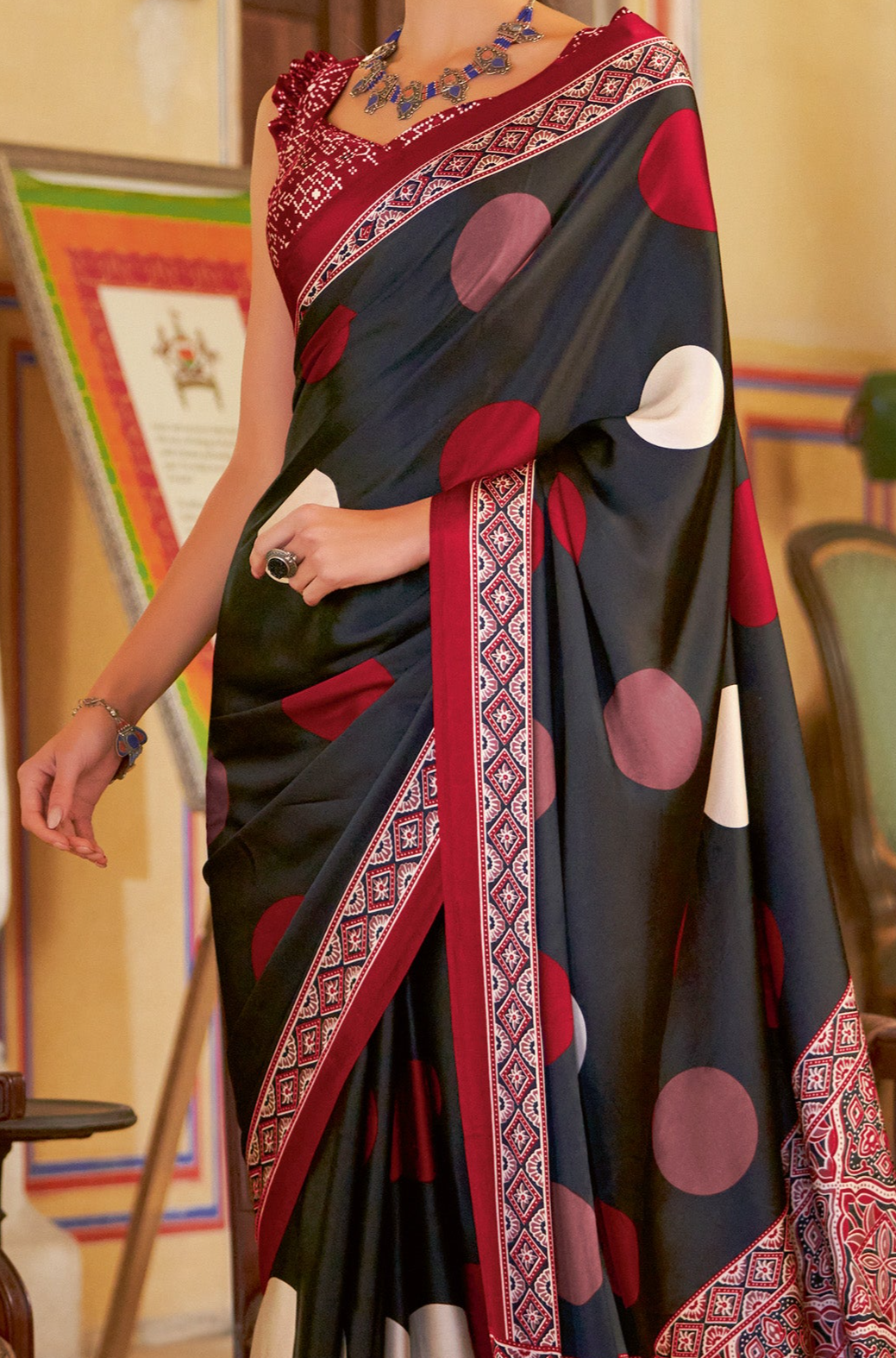 Classic Black Ajrakh Saree