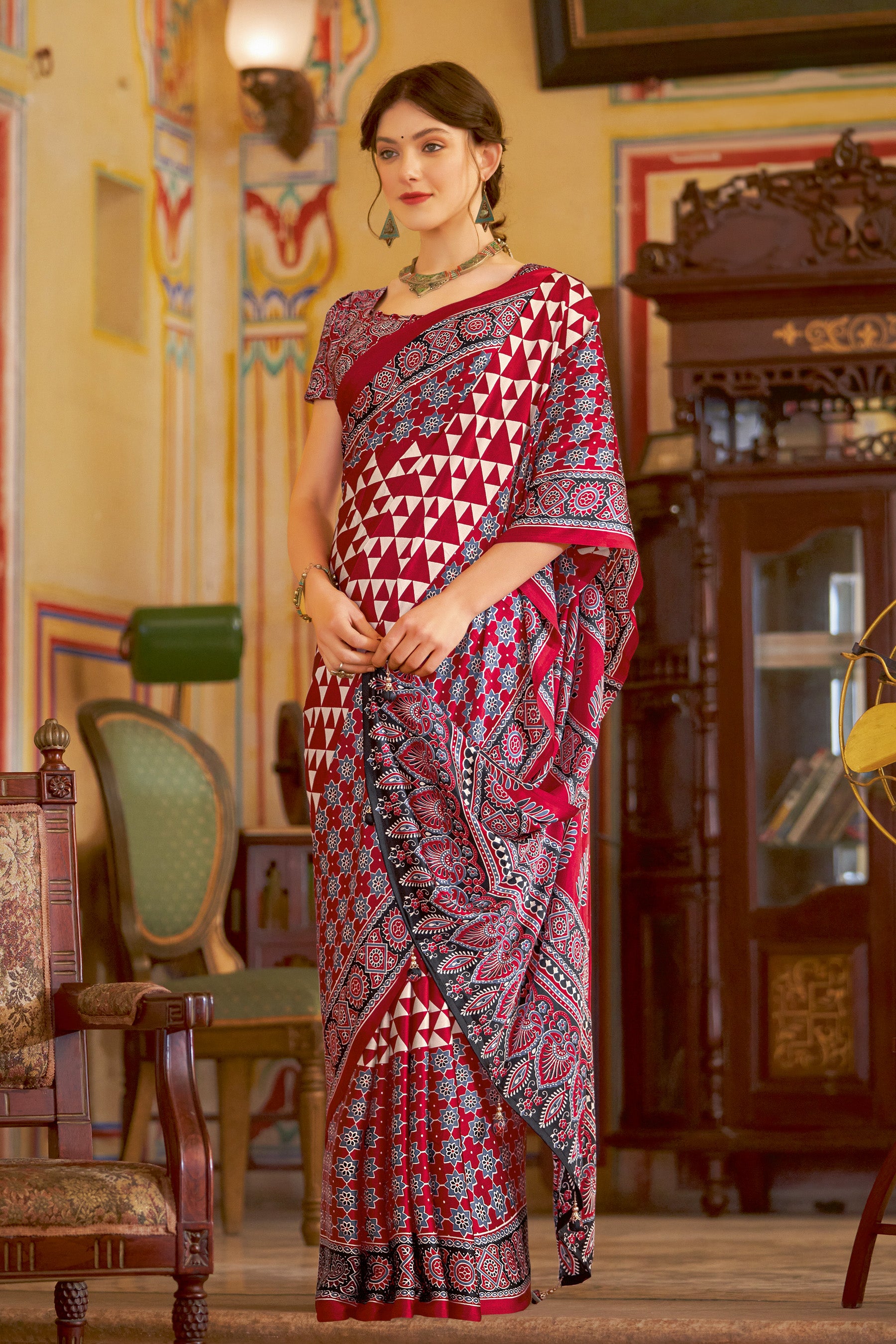 Radiant Red Ajrakh Saree