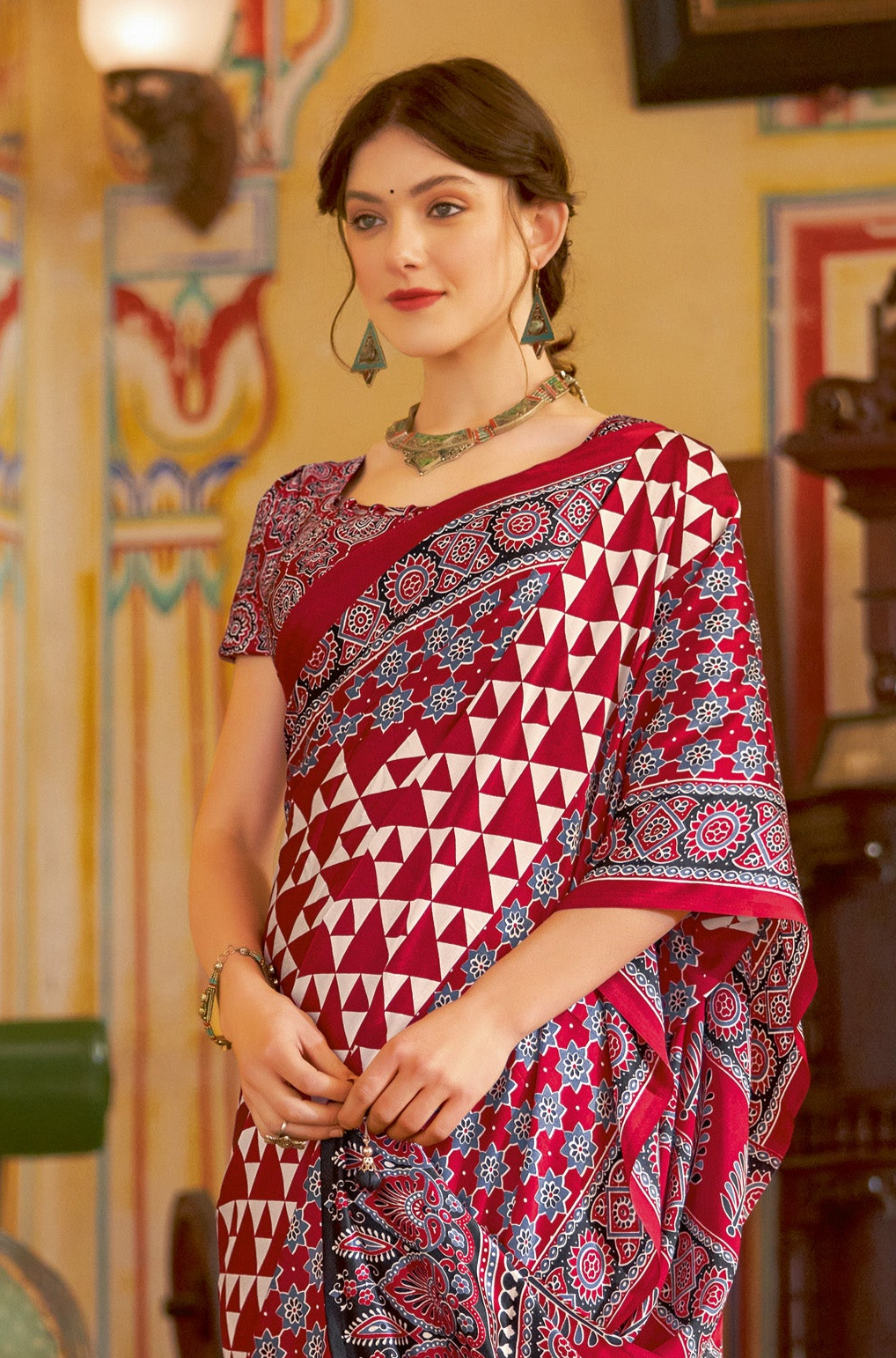 Radiant Red Ajrakh Saree