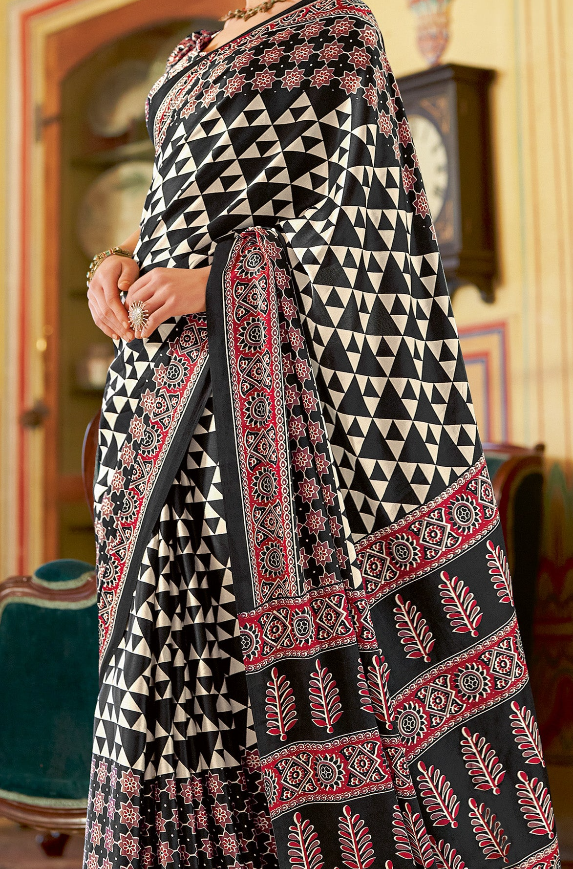 Elegant Black Ajrakh Saree