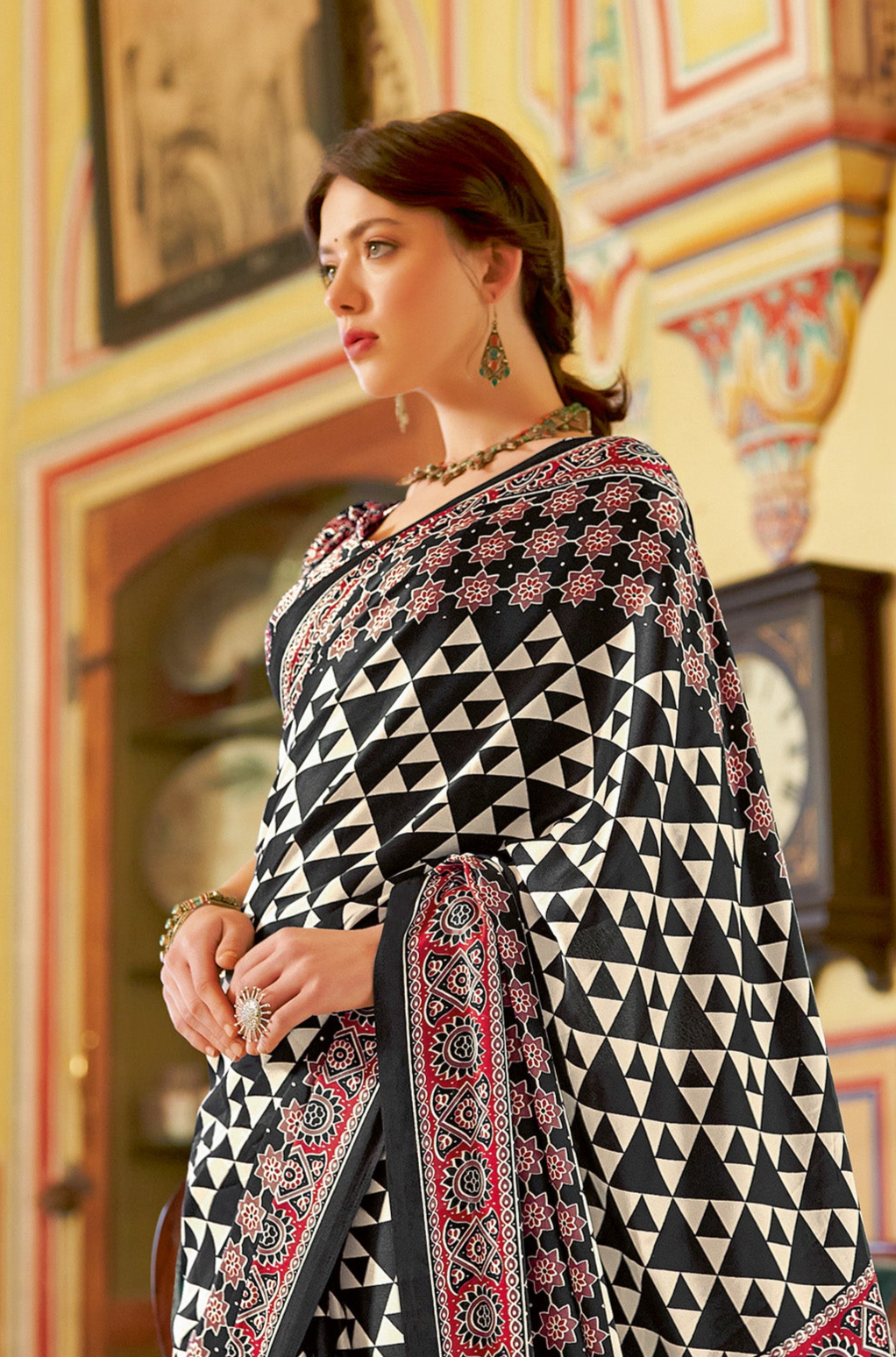 Elegant Black Ajrakh Saree