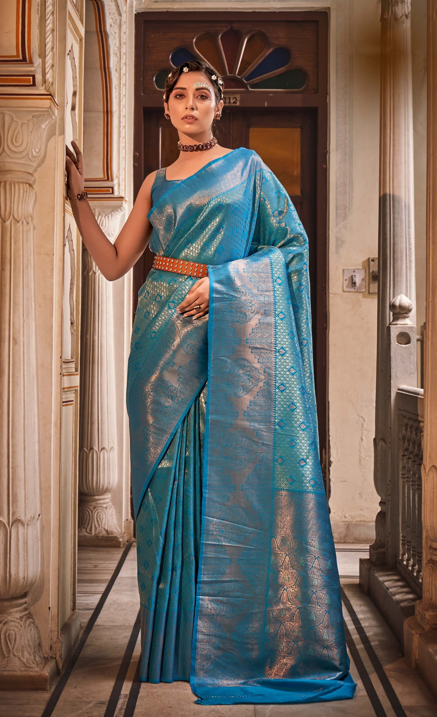 Enchanting Light Blue Zari Woven Kanjivaram Silk Saree