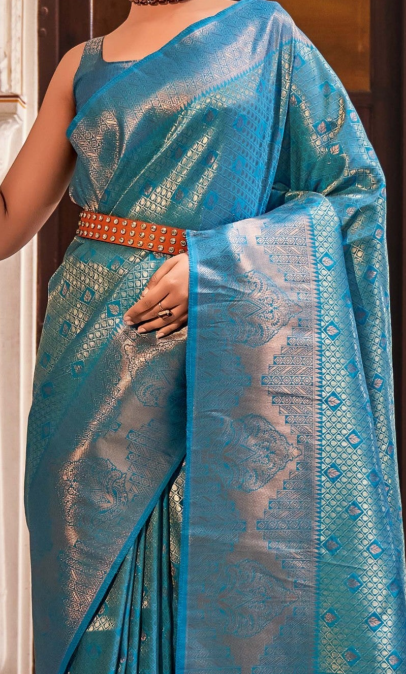 Enchanting Light Blue Zari Woven Kanjivaram Silk Saree