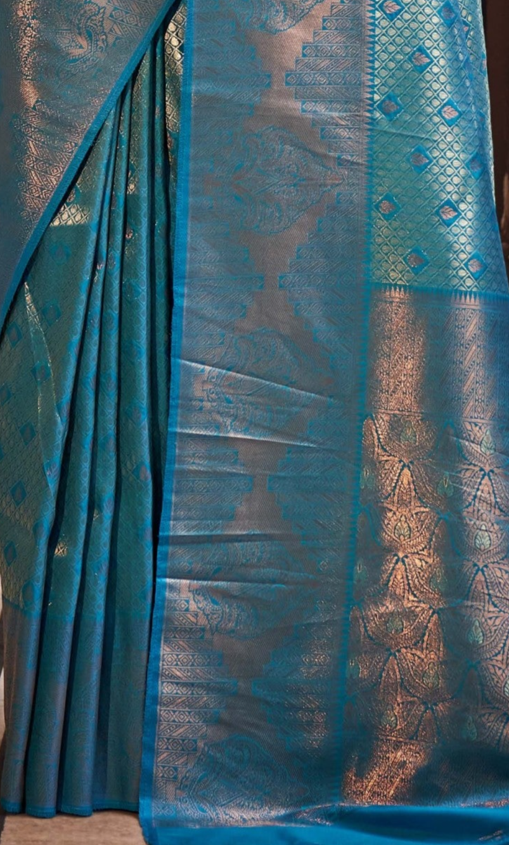 Enchanting Light Blue Zari Woven Kanjivaram Silk Saree