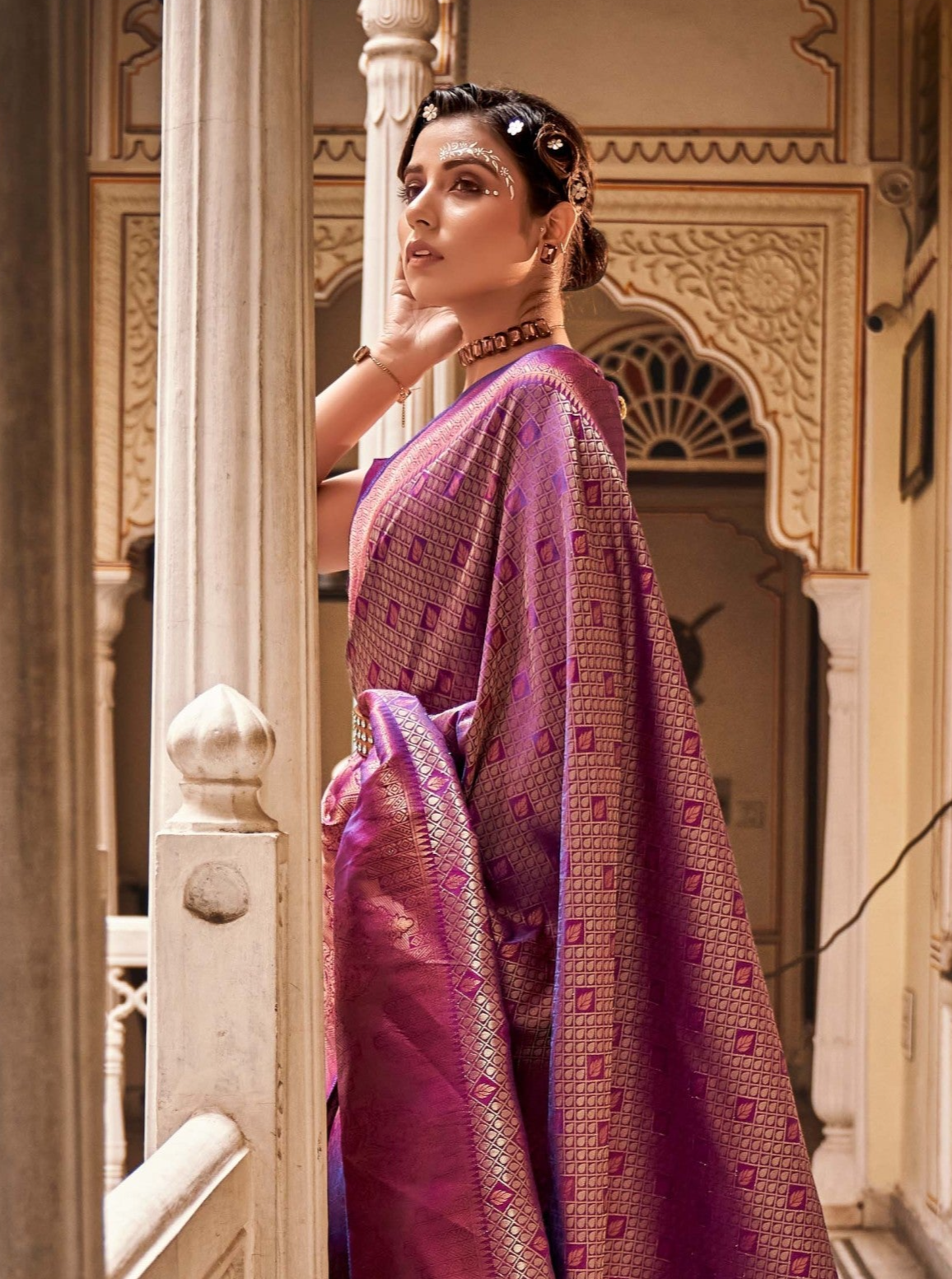 Exquisite Dark Pink Zari Woven Kanjivaram Silk Saree