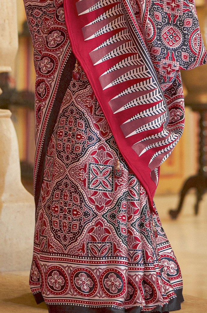 Elegant Light Red Ajrakh Saree