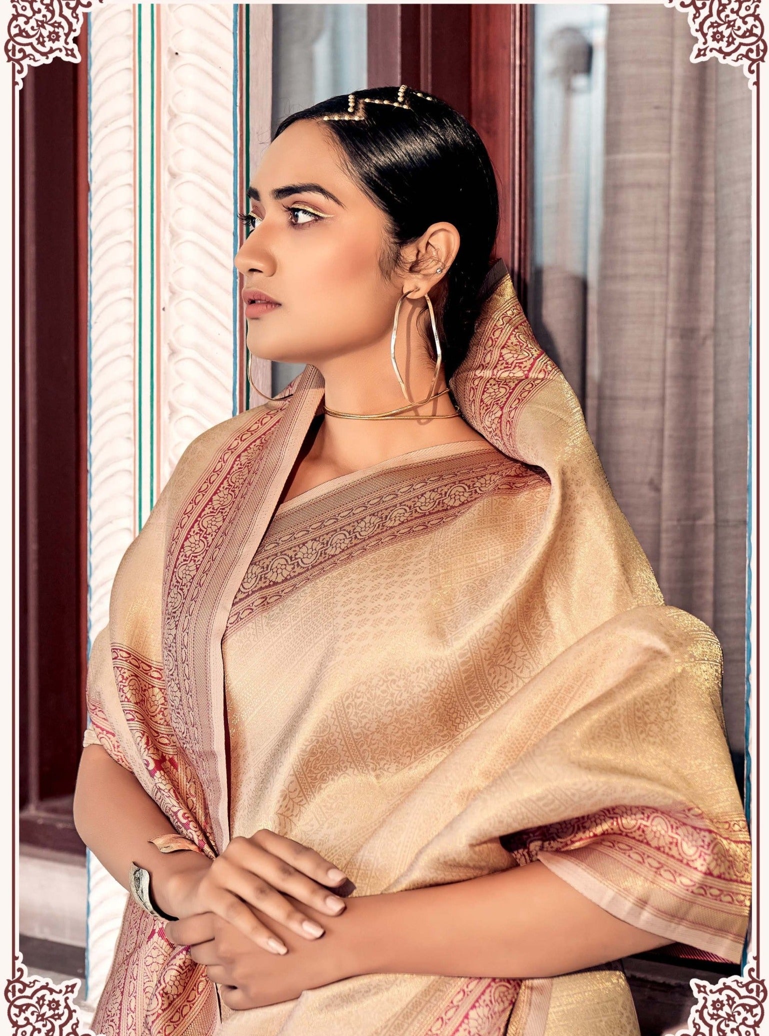 Opulent Sand Cream Kanjivaram Silk Saree