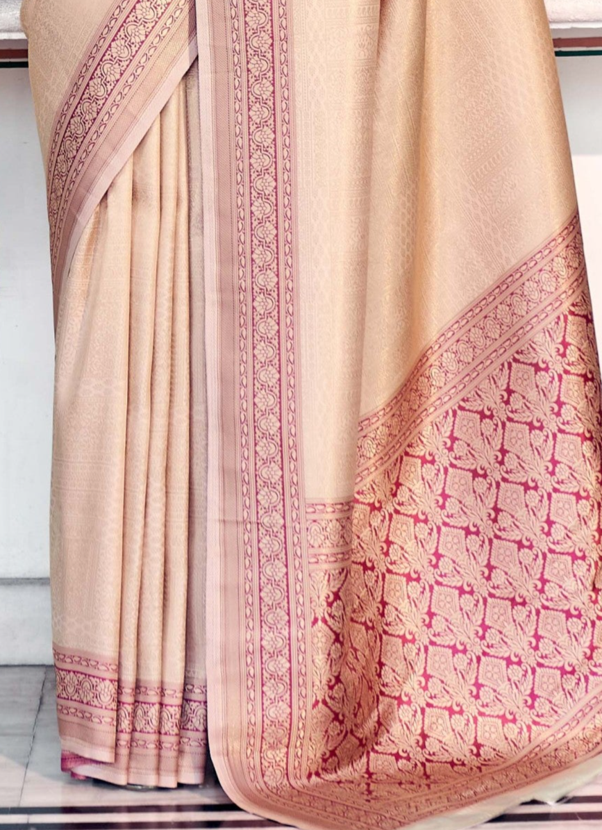 Opulent Sand Cream Kanjivaram Silk Saree