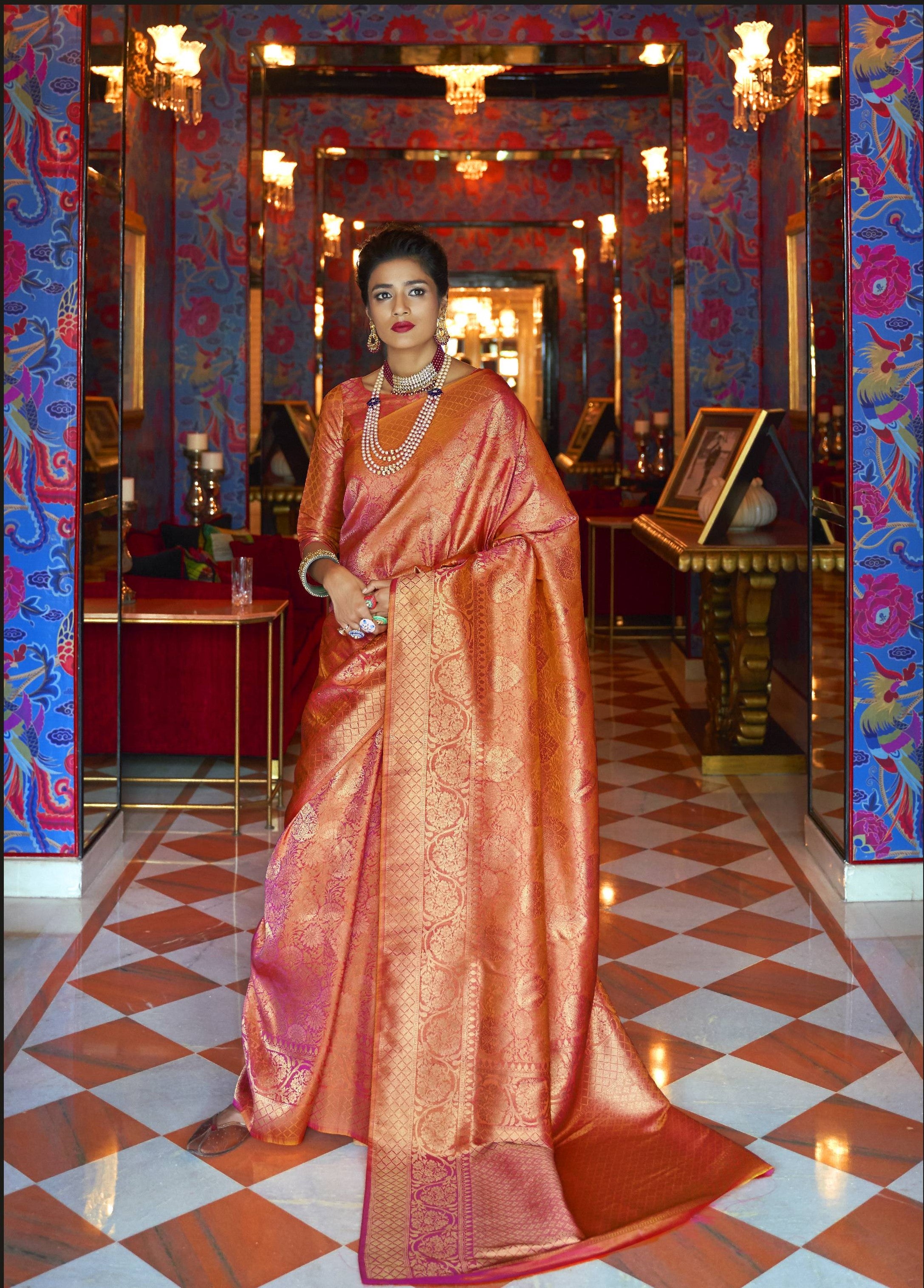 Golden Russet Zari woven Kanjivaram saree