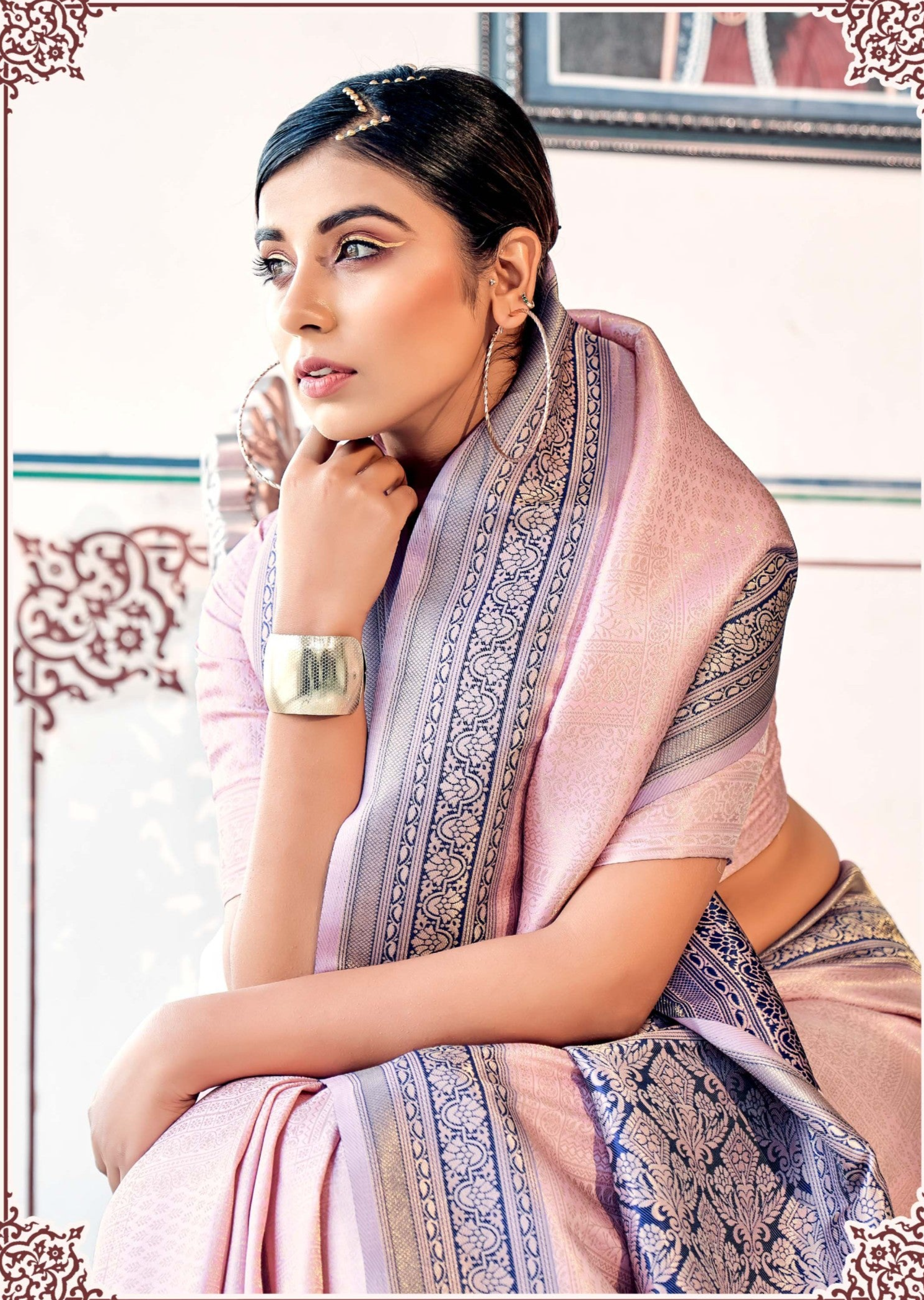 Coral Blush Pink Woven Kanjivaram Silk Saree