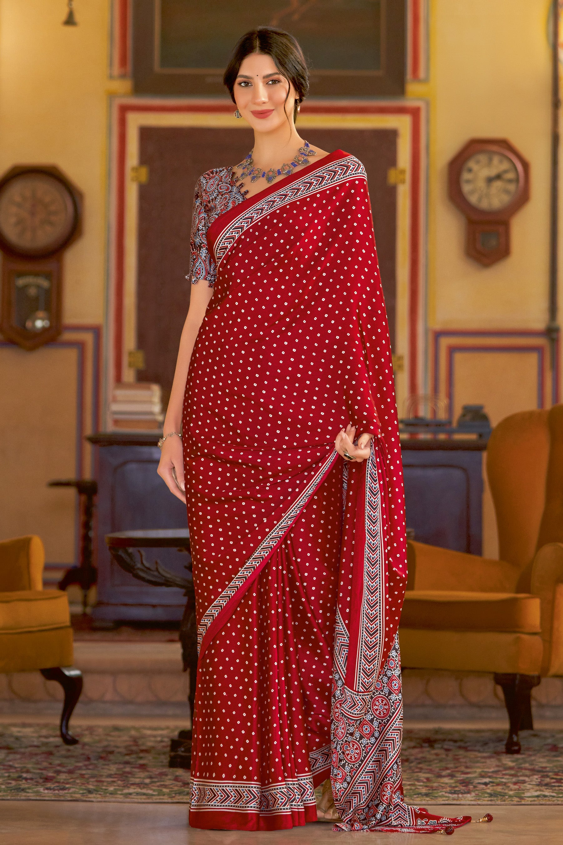 Luxurious Red Ajrakh Saree