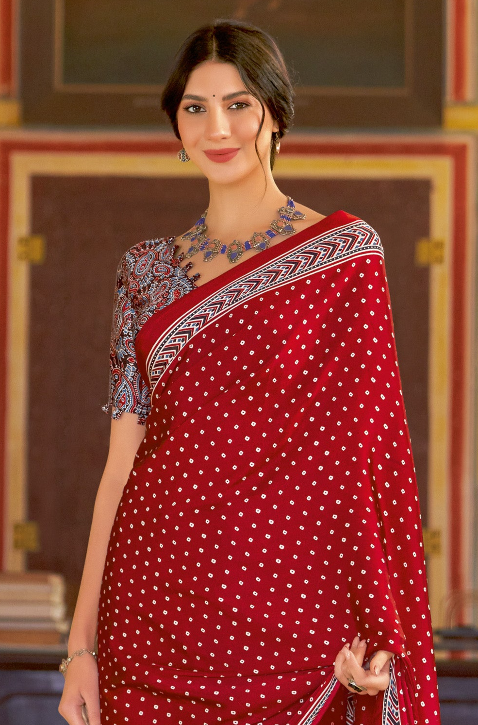 Luxurious Red Ajrakh Saree