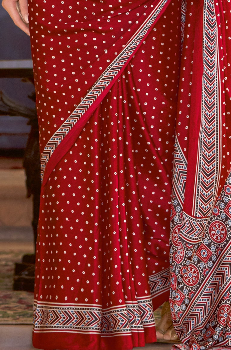 Luxurious Red Ajrakh Saree