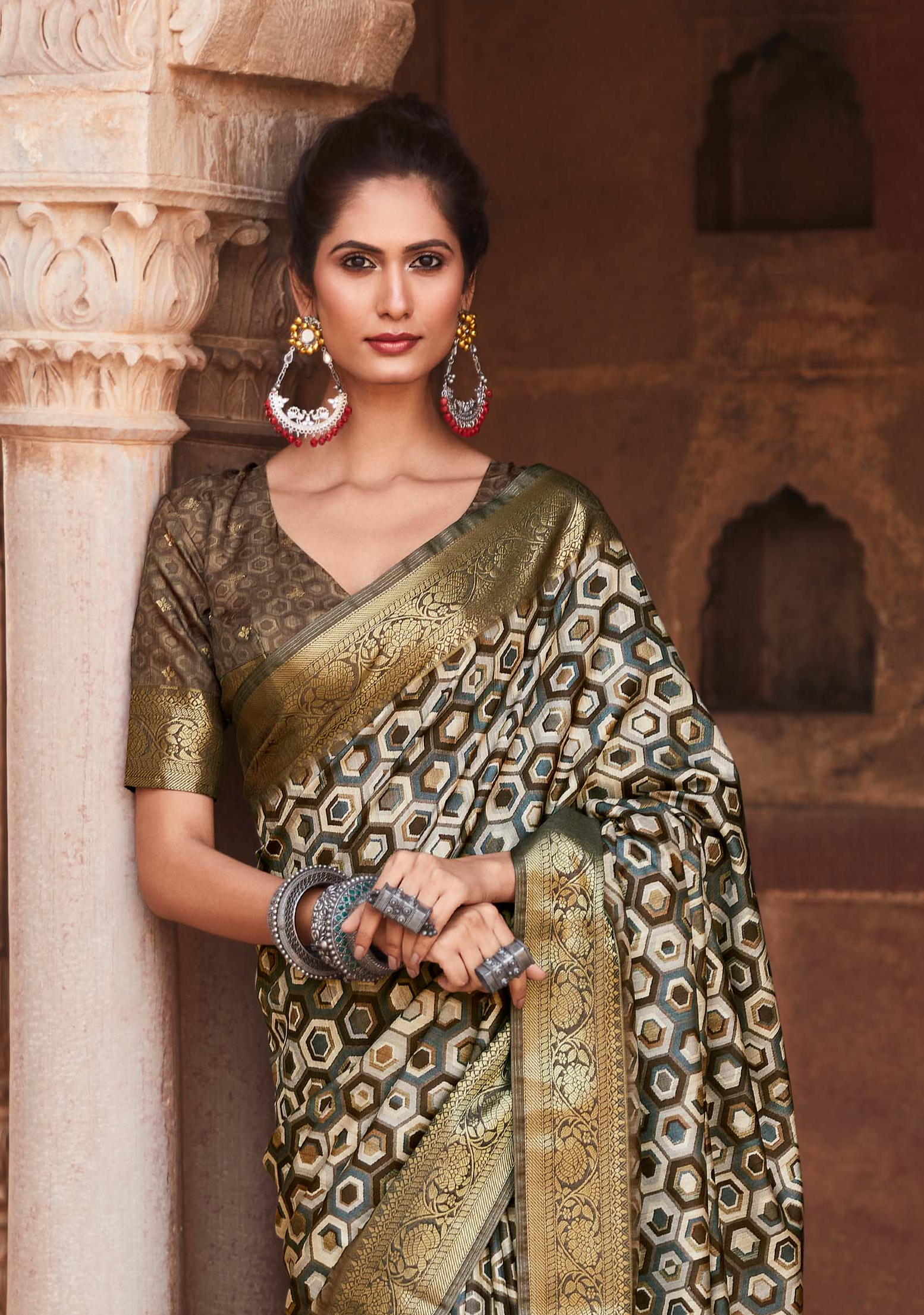 Avocado Green Handloom Banarasi Silk Saree