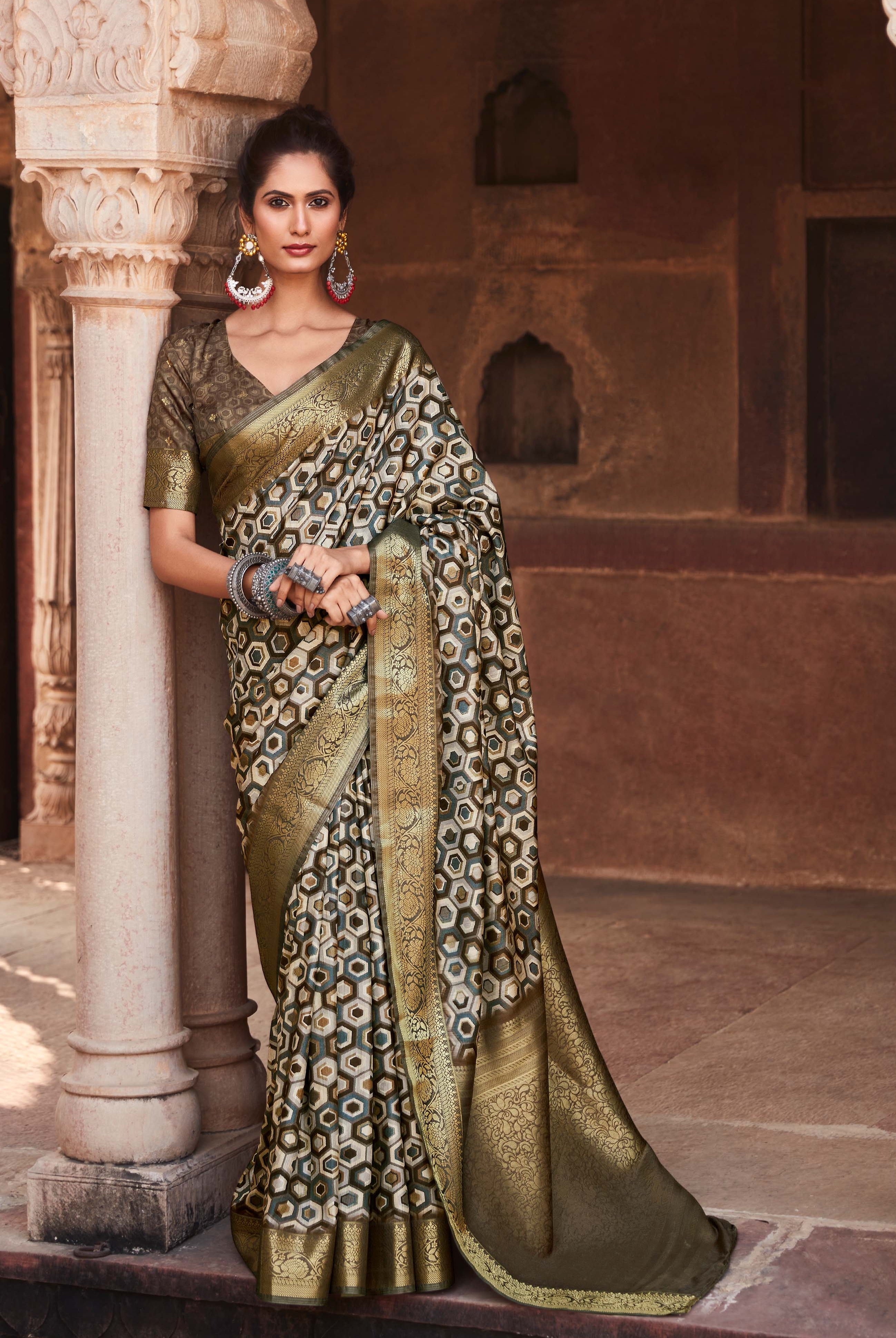 Avocado Green Handloom Banarasi Silk Saree