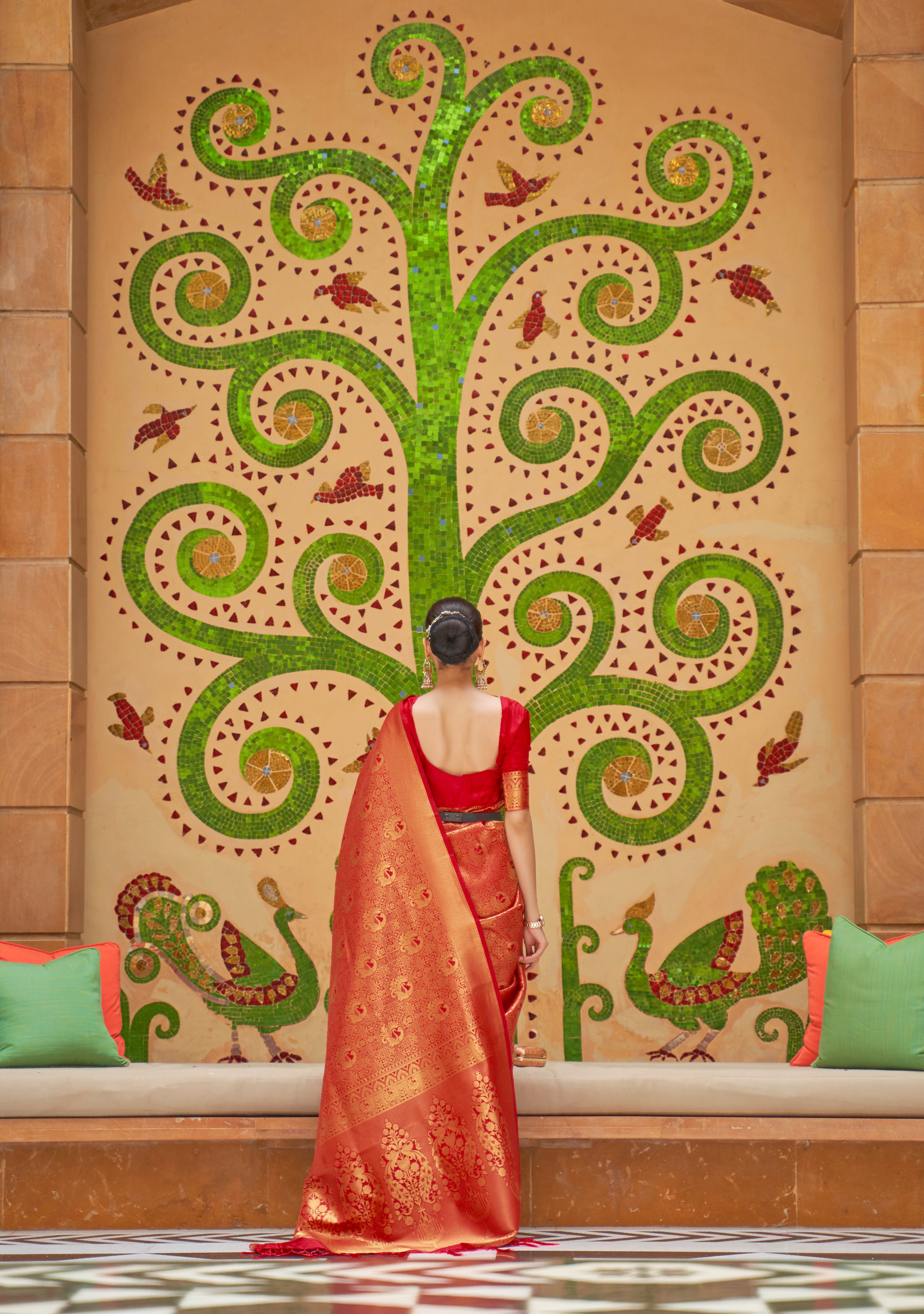 Scarlet Red Zari Woven Kanjivaram Saree