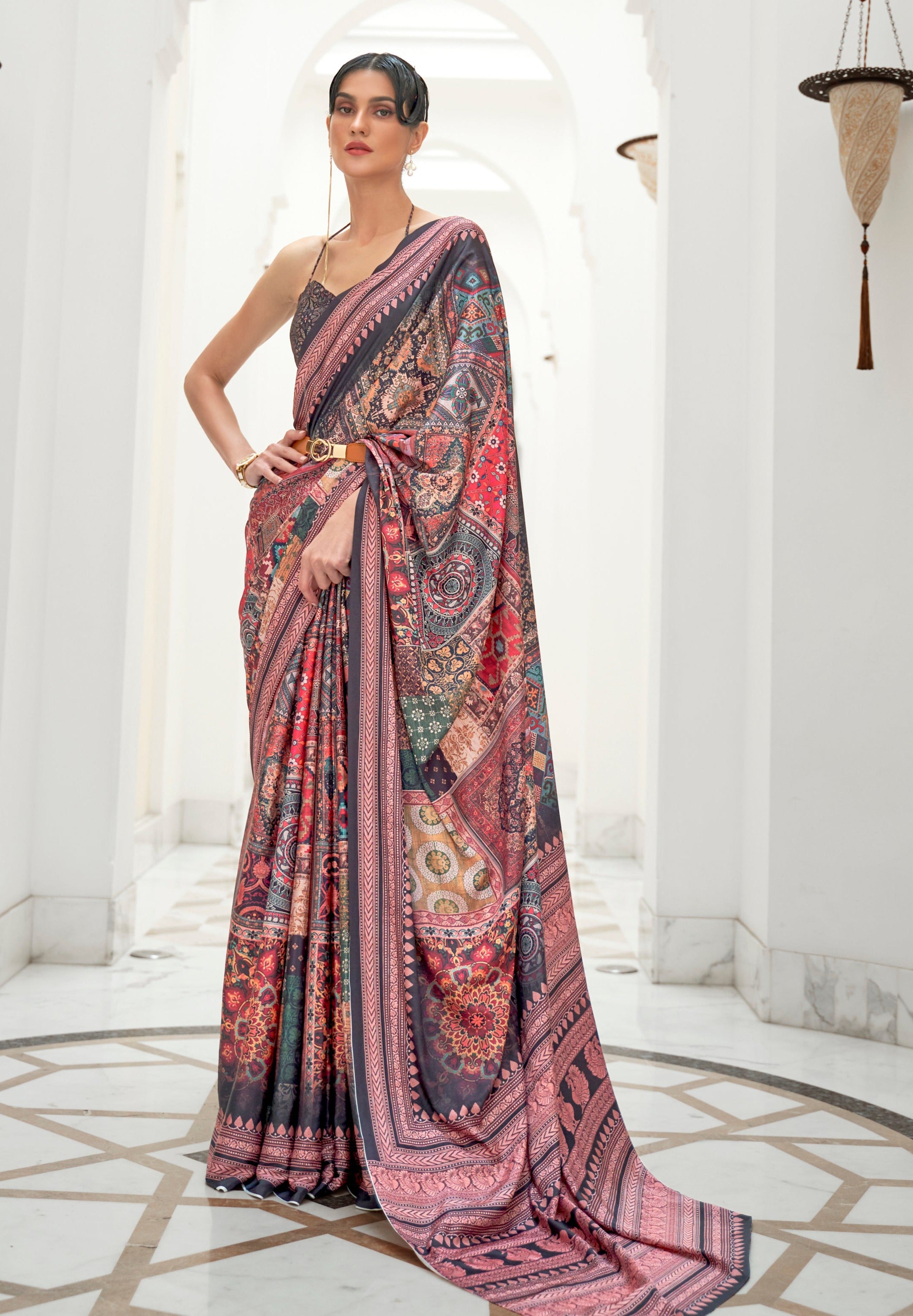 Vibrant Multi-colored Kalamkari Printed Crepe Saree