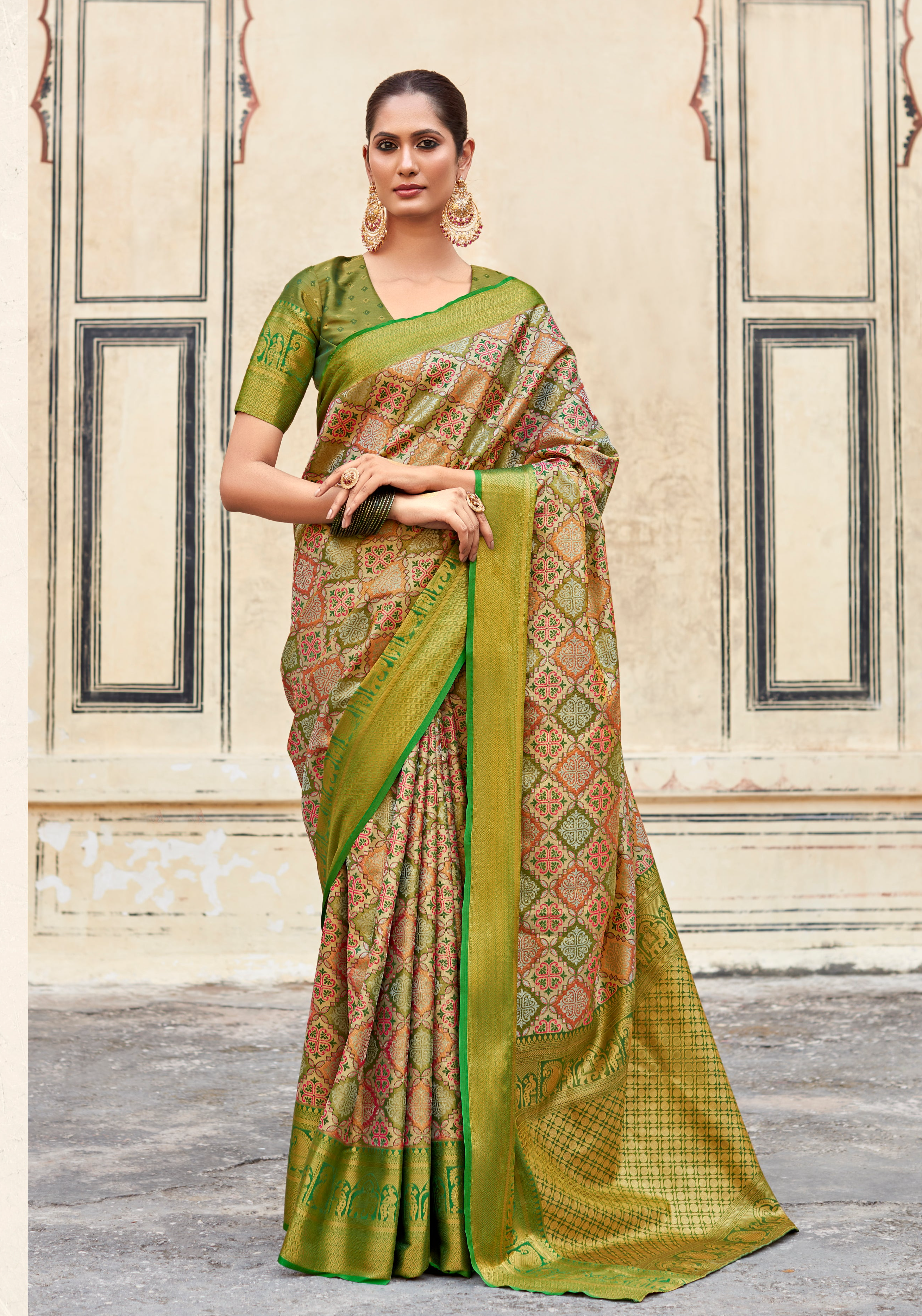 Basil Bloom Green Woven Banarasi Silk Saree