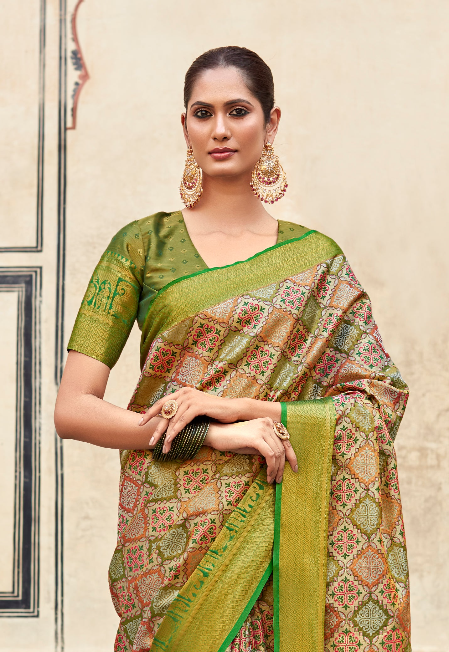 Basil Bloom Green Woven Banarasi Silk Saree