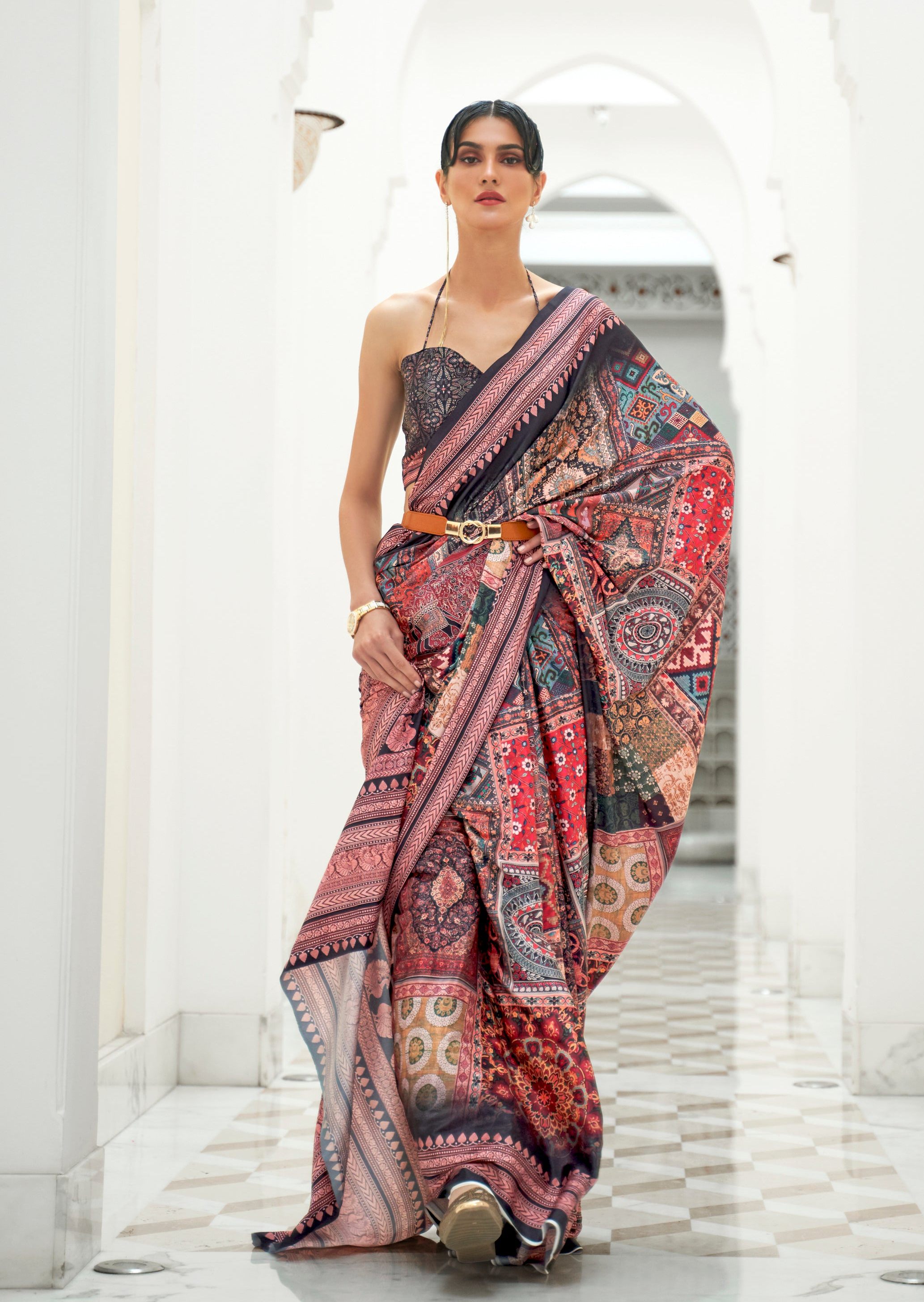 Vibrant Multi-colored Kalamkari Printed Crepe Saree