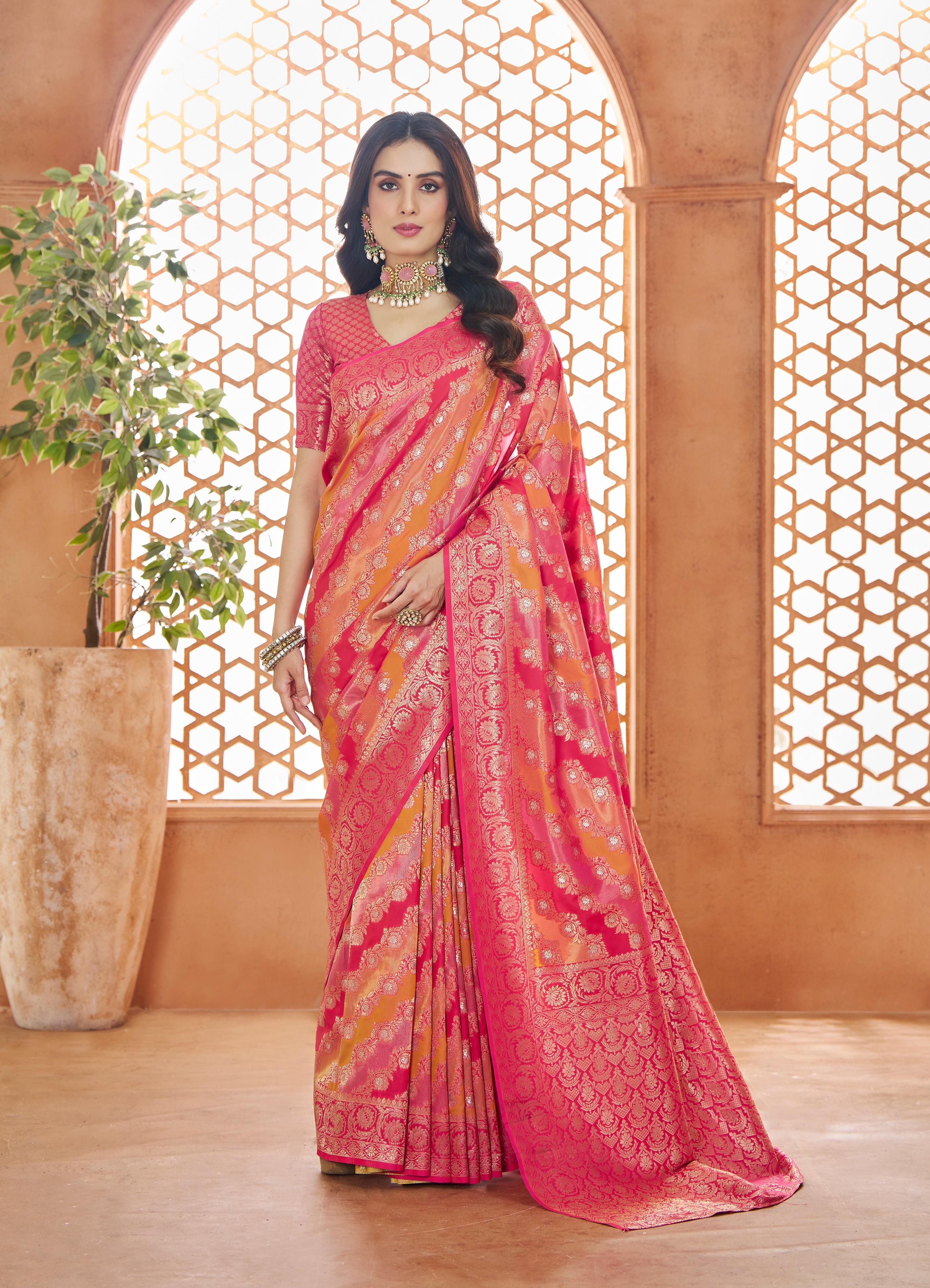 Elegant Orange coloured 100% Pure Soft Banarasi Silk