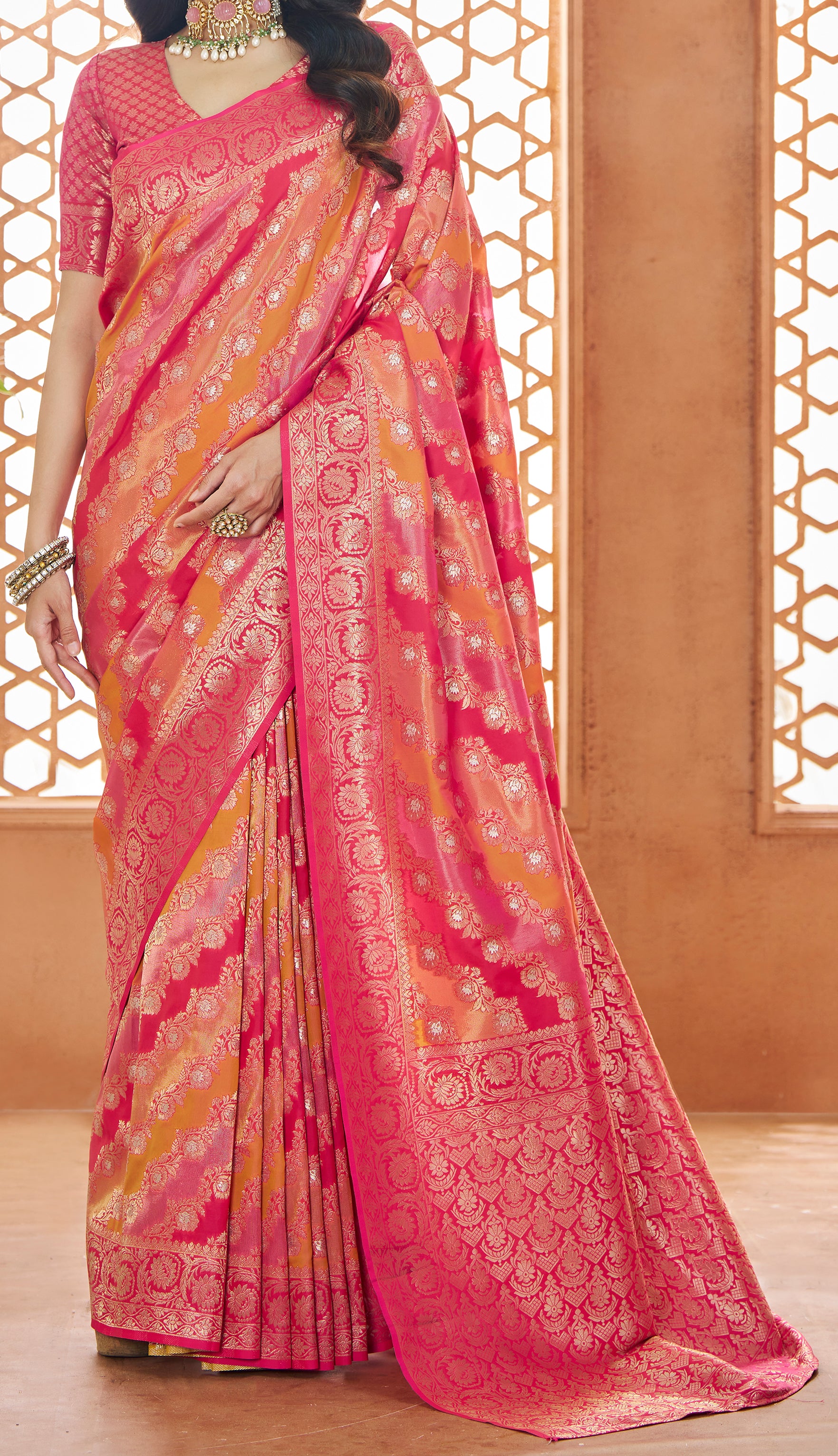 Elegant Orange coloured 100% Pure Soft Banarasi Silk