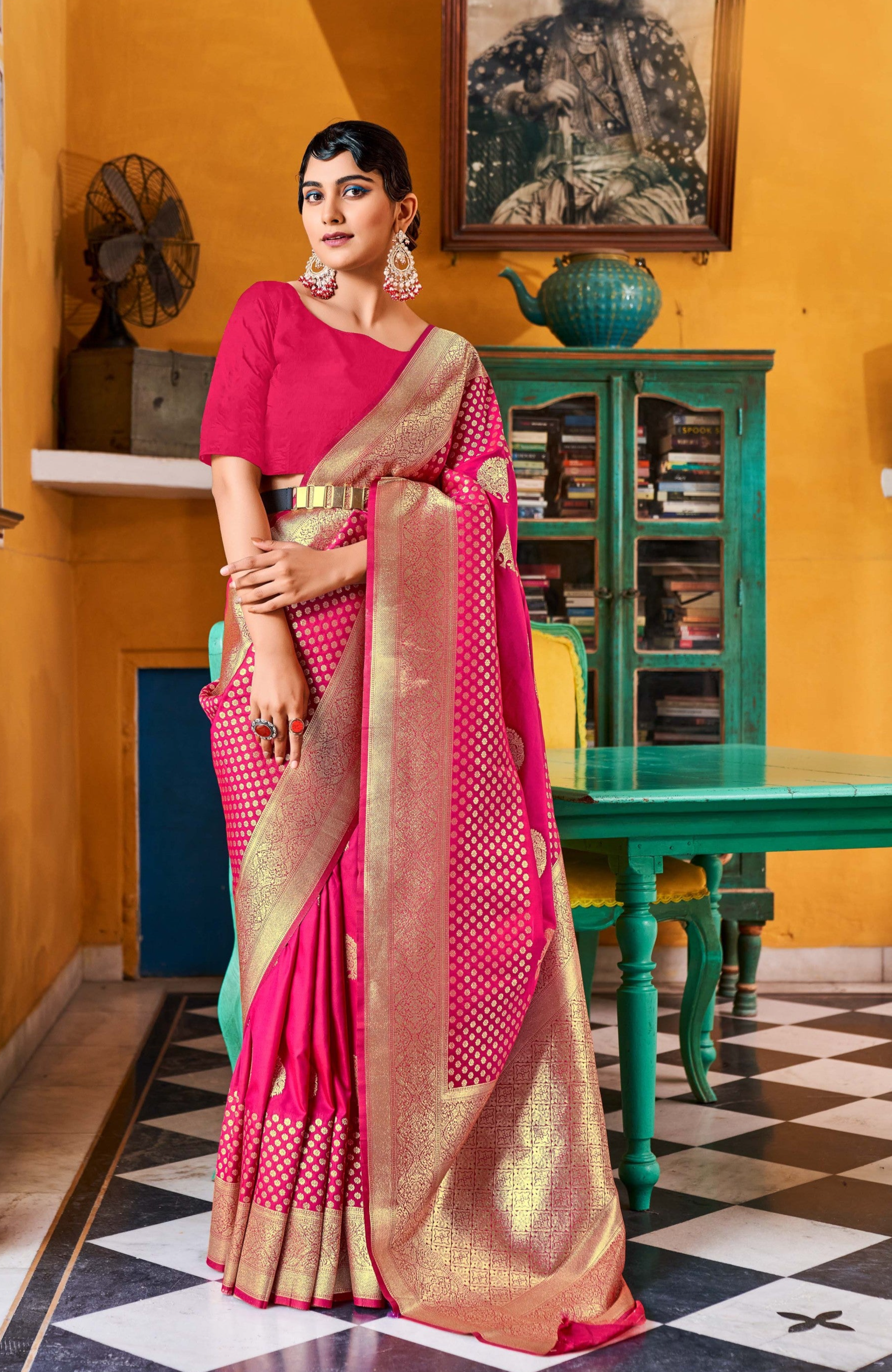 Opulent Dark Pink Zari Woven Banarasi Silk Saree