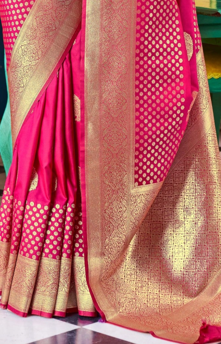 Opulent Dark Pink Zari Woven Banarasi Silk Saree