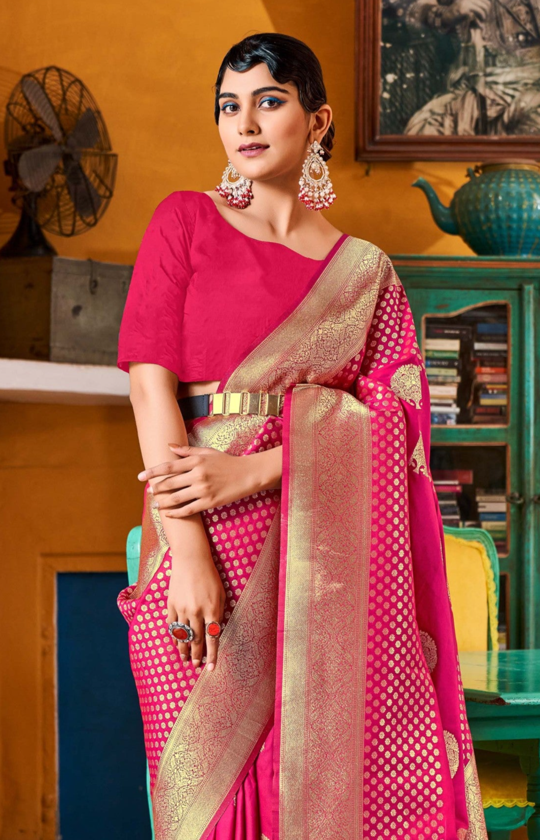 Opulent Dark Pink Zari Woven Banarasi Silk Saree